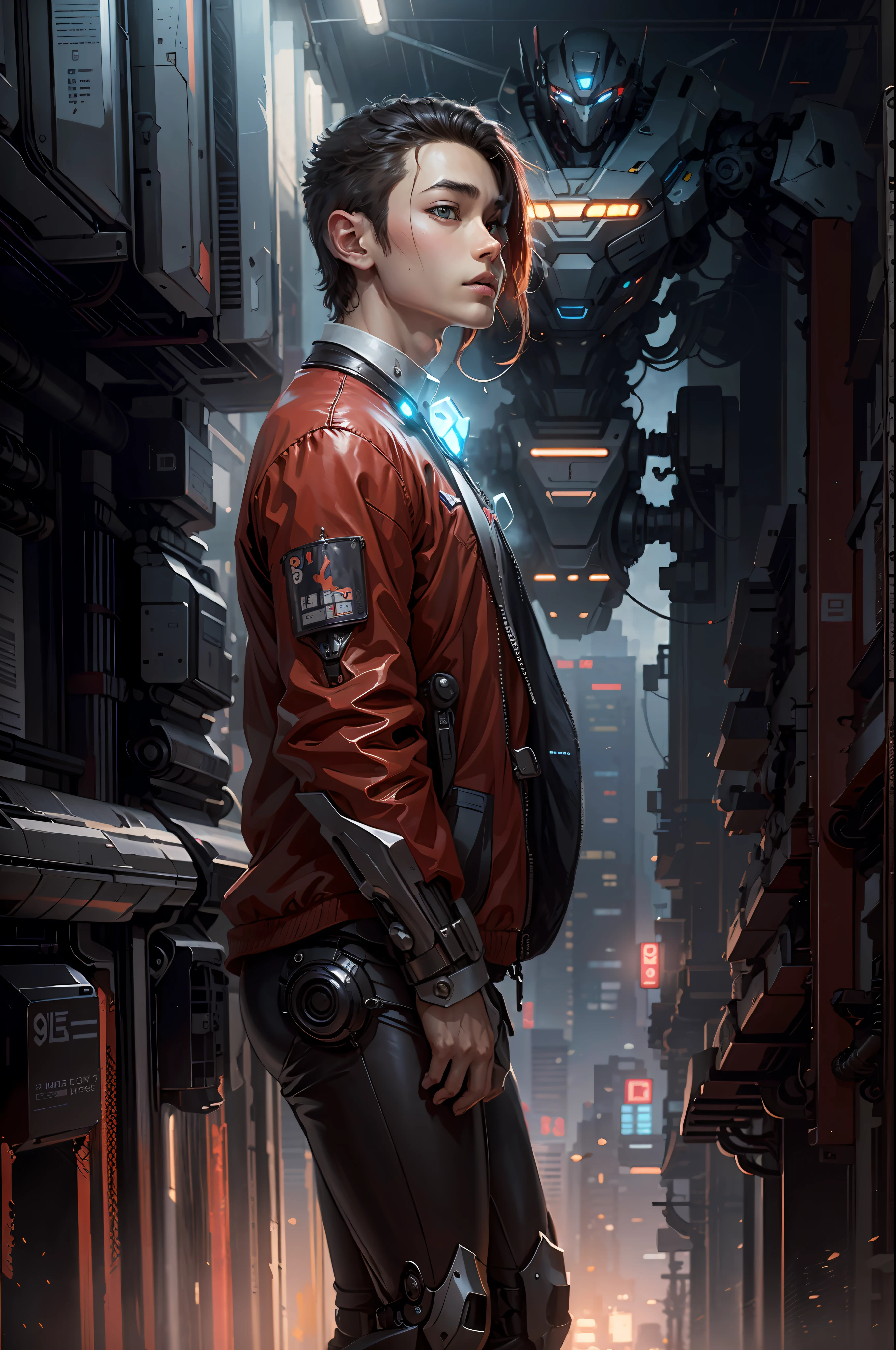 Anime boy in mecha suit,Anime boy mecha,digital cyberpunk anime art, 8 k,,Mecha network armored boy