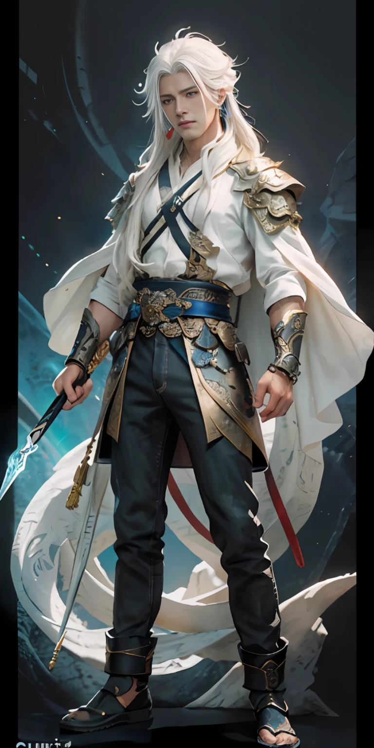 The whole body of a brunette man,Handsome figure painting,Guviz,Guviz-style artwork,White-haired god,Epic and beautiful character art,Stunning character art,FAN Qi,Wu Zhun Shifan,Guvitz at the Pixiv Art Station