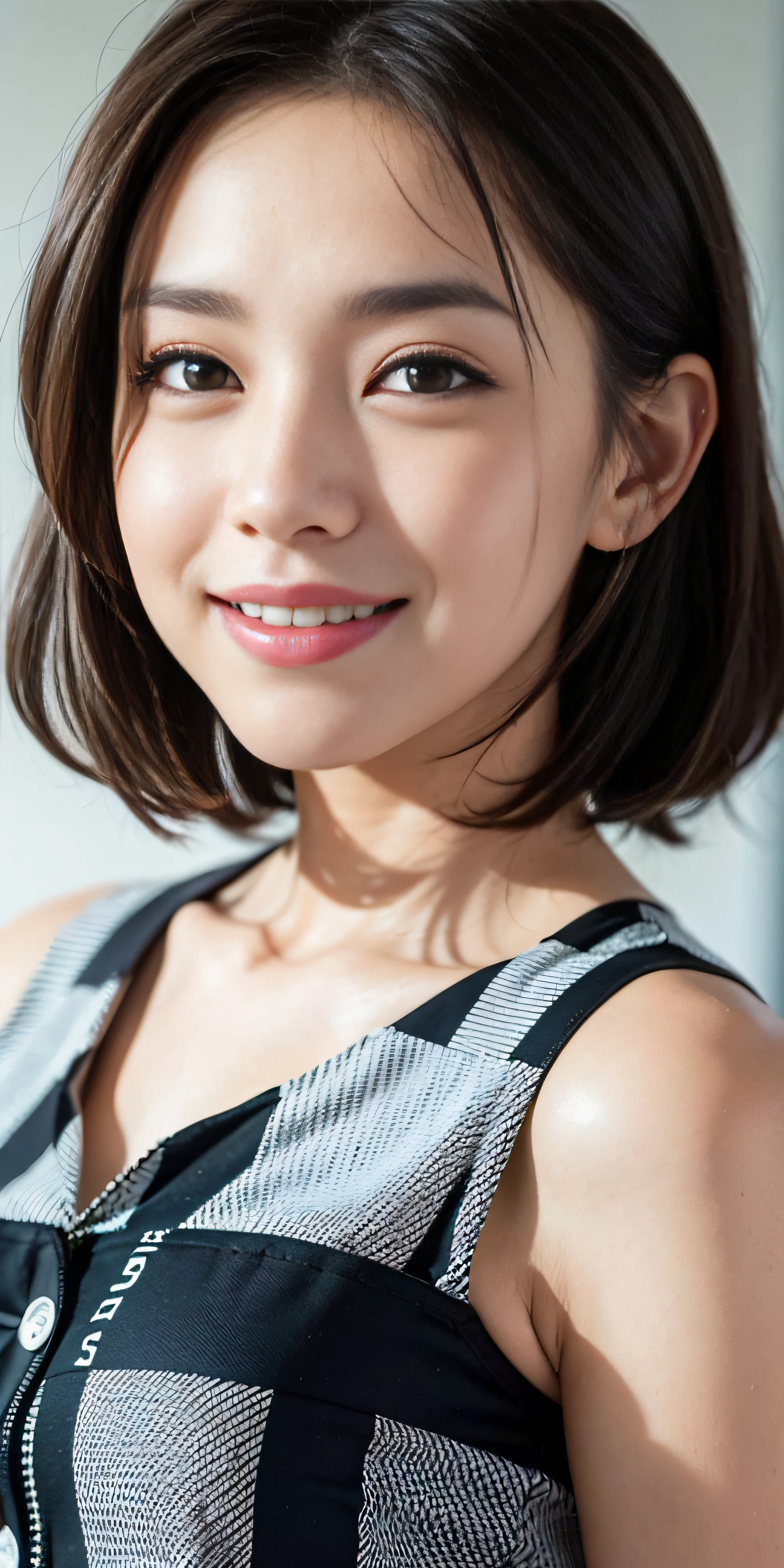 (RAW Photo: 1.2), (Photorealistic: 1.6), (Masterpiece: 1.3), (Best Quality: 1.4), High Resolution, HDR, 8K Resolution, Commentary, (Complex Detail: 1.6), (Volume Light)
1 girl, full body office worker, standing pose, classroom, (see-through white school shirt with buttons: 1.6), (shirt without buttons: 1.6), (chest visible: 1.6), (plaid skirt: 1.6), (navel: 1.6), (high heels: 1.2), (E cup: 1.6)
(Beauty Face: 1.9), (Detailed Face: 1.6), (Detailed Eyes: 1.5), (Eyelashes: 1.4), (Smile: 1.6), (Detailed Black Bob Hair: 1.3), (Big Breasts: 1.2)