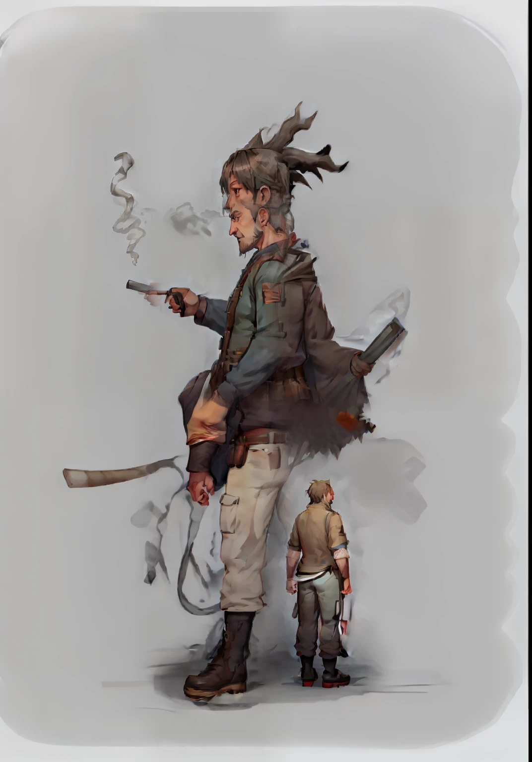 An old man who smokes, concept art of a monk, complex fantasy character, Character design sketch, senior concept artist, concept-art, Character drawing, sketch illustratio, inspired by Kikuchi Yōsai