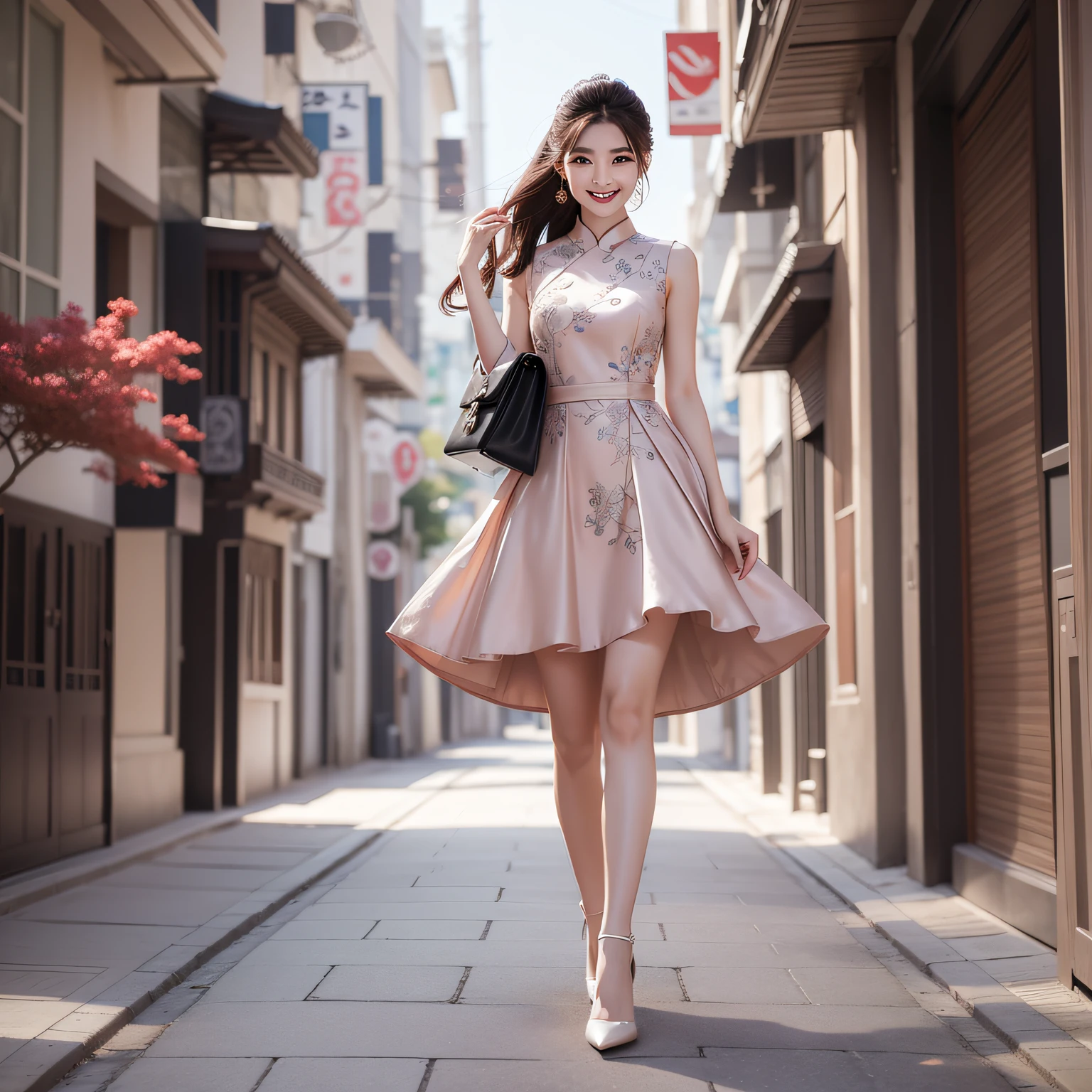 pony tails，White dress，Full body photo，Silly white sweet，adolable，Pure，youthfulness，gold-wire glasses --auto