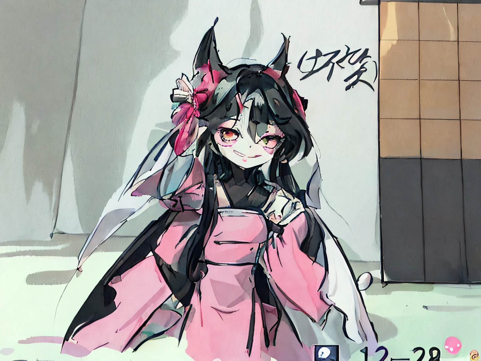 Sketch of a woman with a cat on her head, anime sketch, 2 0 2 2 anime style, 2022 anime style, in an anime style, an anime drawing, In a Japanese anime style, Doodle, flat anime style shading, Anime Paintings, as an anime character, comic drawing, in ryuuou no oshigoto art style