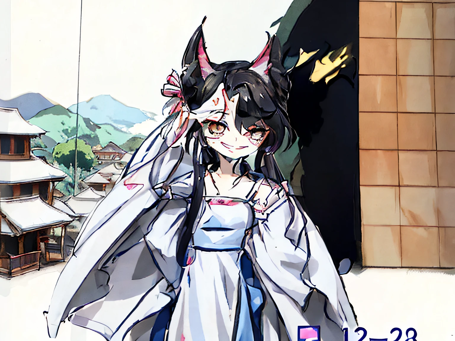 Sketch of a woman with a cat on her head, anime sketch, 2 0 2 2 anime style, 2022 anime style, in an anime style, an anime drawing, In a Japanese anime style, Doodle, flat anime style shading, Anime Paintings, as an anime character, comic drawing, in ryuuou no oshigoto art style