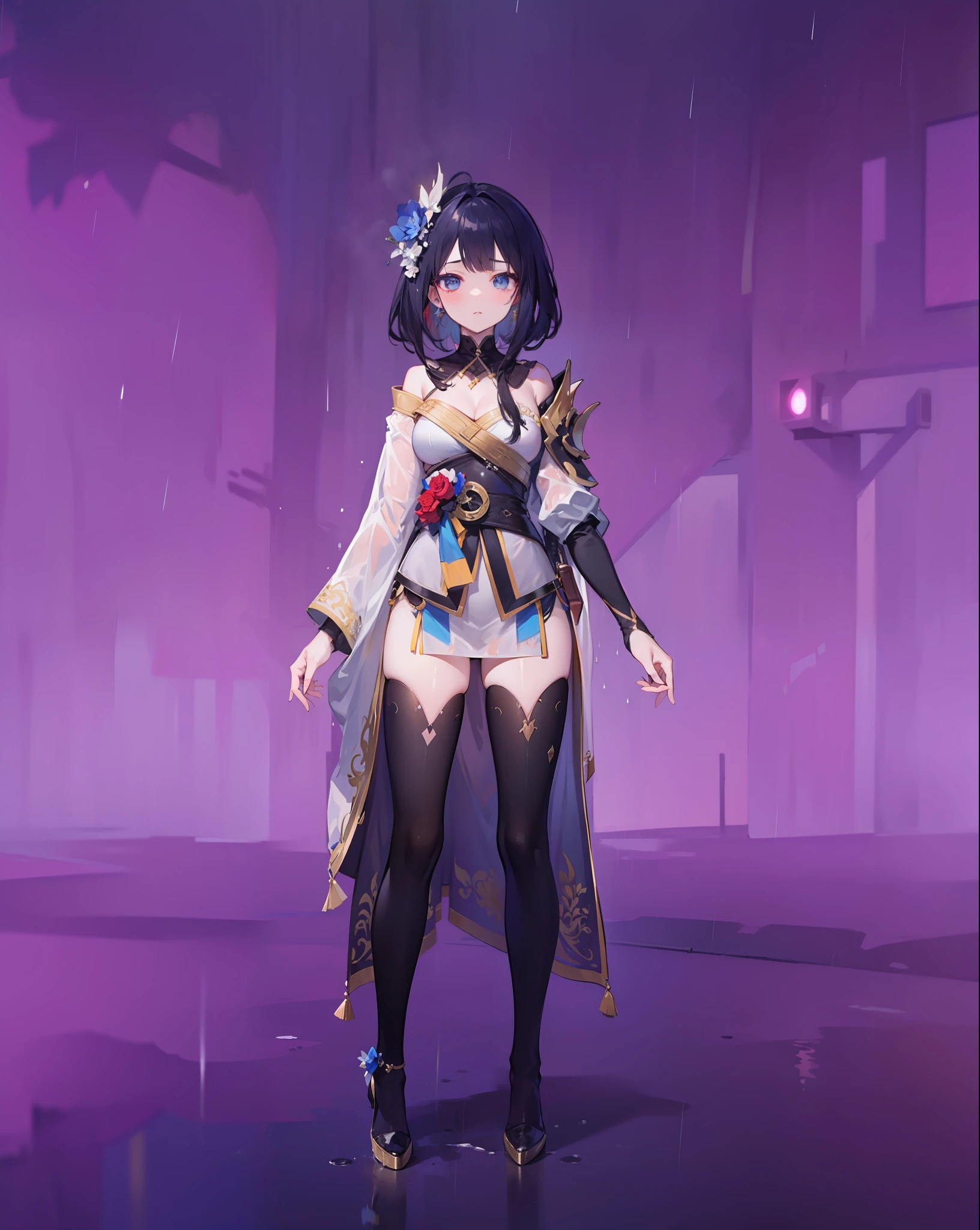 ((Best Quality, 8K, Masterpiece:1.3)), Focus: 1.2, Perfect Body Beauty: 1.4, Buttocks: 1.2, ((Layered Haircut, Breasts: 1.2)), (Wet Clothes: 1.1) , (Rain, Street:1.3), Bandeau Dress: 1.1, Highly Detailed Face and Skin Texture, Delicate Eyes, Double Eyelids, Whitened Skin, Long Hair