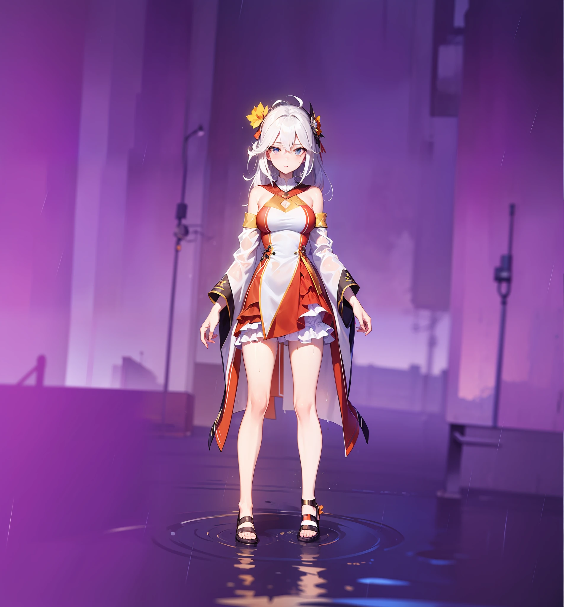 ((Best Quality, 8K, Masterpiece:1.3)), Focus: 1.2, Perfect Body Beauty: 1.4, Buttocks: 1.2, ((Layered Haircut, Breasts: 1.2)), (Wet Clothes: 1.1) , (Rain, Street:1.3), Bandeau Dress: 1.1, Highly Detailed Face and Skin Texture, Delicate Eyes, Double Eyelids, Whitened Skin, Long Hair