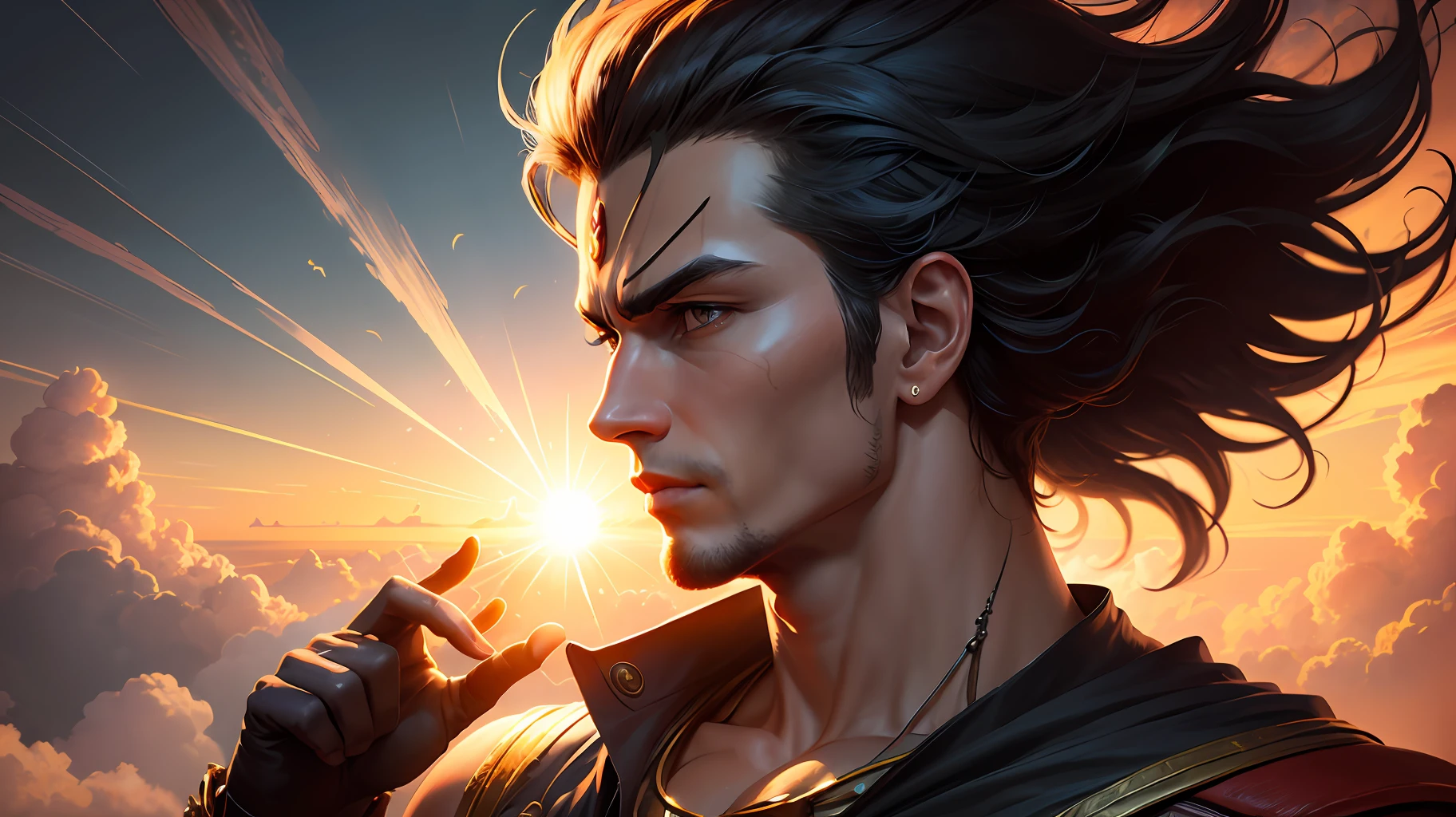 God of the sky, sun and time using his powers to fight against darkness