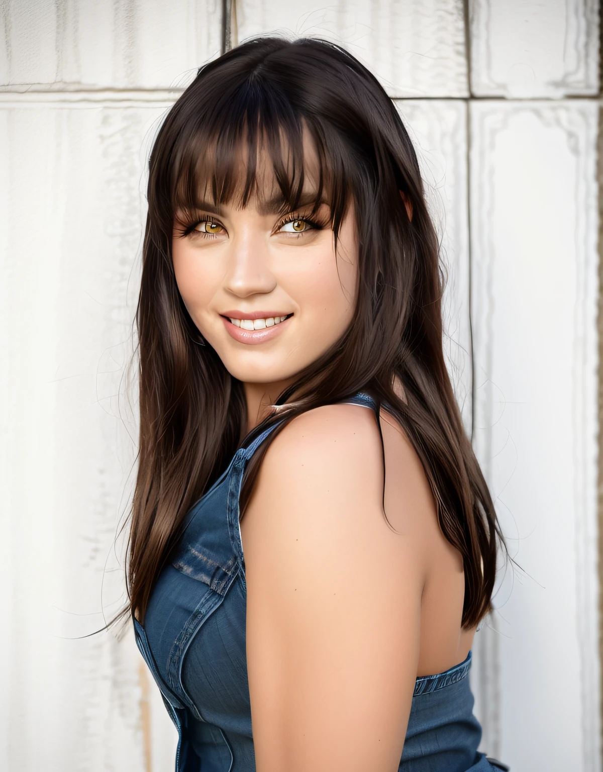 mulher arafed com cabelo preto longo e um vestido jeans, Retrato de Ana de la Reguera, Ela tem cabelo preto com franja, Parece Laura Barriales, cabelo preto longo com franja, com franja, fernanda suarez, Marta Syrko, cabelo blackbangs cabelo, com cabelos pretos, Alanis Guillen, Anastasia Ovchinnikova, Carola Rubio --auto