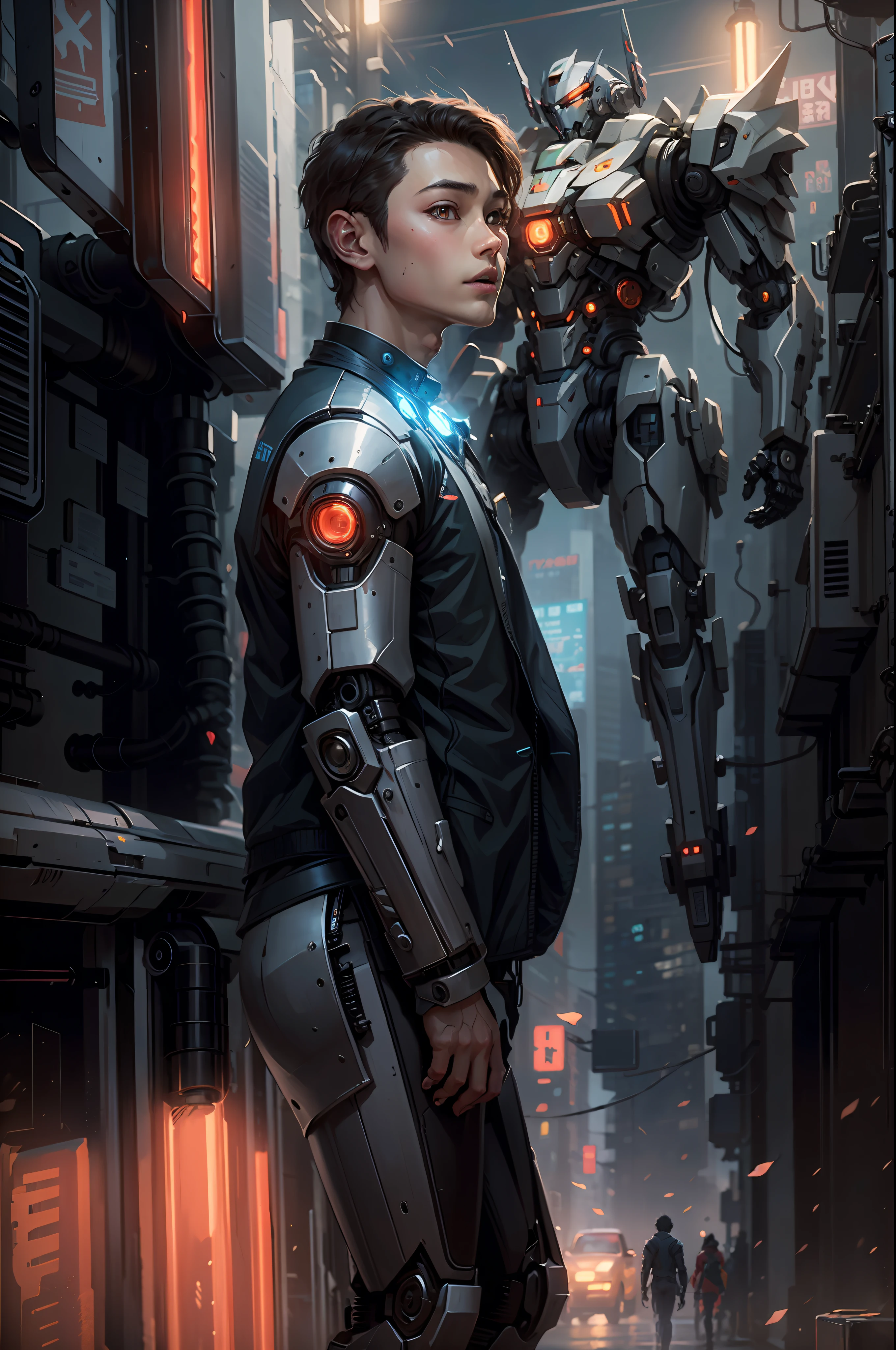 Anime boy in mecha suit，Anime boy mecha，Digital cyberpunk anime art， 8 k''，，Mecha network armored boy