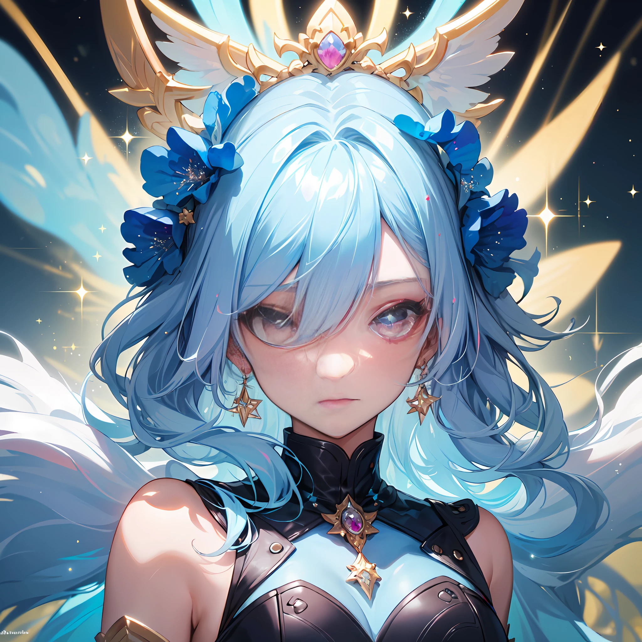 (Best Quality:1.3),4K,8K,8K Portrait,16 K,(masutepiece:1.2),1girl in,Solo,(maximalism:1.5),opal,ultra-detailliert,absurderes,
Super cute girl,(Medium Hair:1.2),Pink eyes,light blue eyes,Pink hair,(Light blue hair:1.3),(is wearing dress:1.3),
(jewelry eyes:1.3),(Eyelashes:1.2),(symbol in eyes:1.3),(hight resolution, Twinkle,Glitter,Lens Flare,light Particle,Shining:1.3),