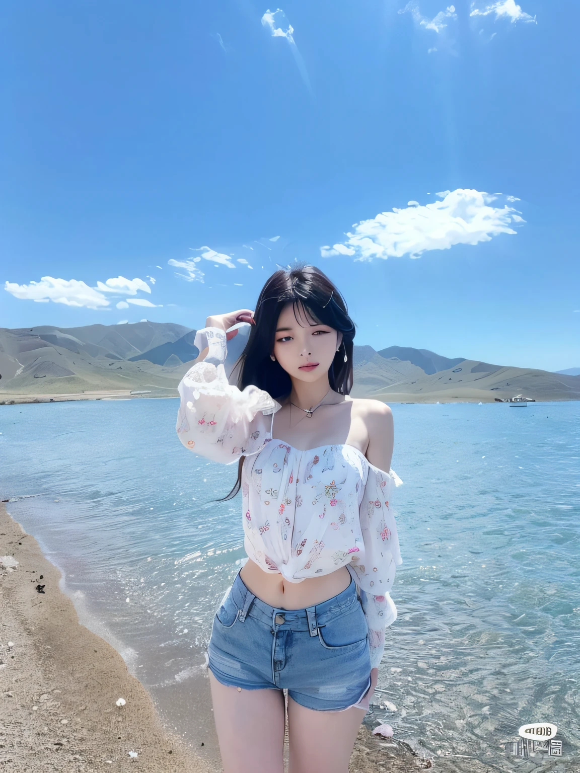 a close up of a woman standing on a beach near the water, xintong chen, cai xukun, sha xi, by Yang J, bae suzy, tzuyu from twice, Middle metaverse, inspired by Ma Yuanyu, hot with shining sun, zmonzheng, official, trending at cgstation, jinyoung shin