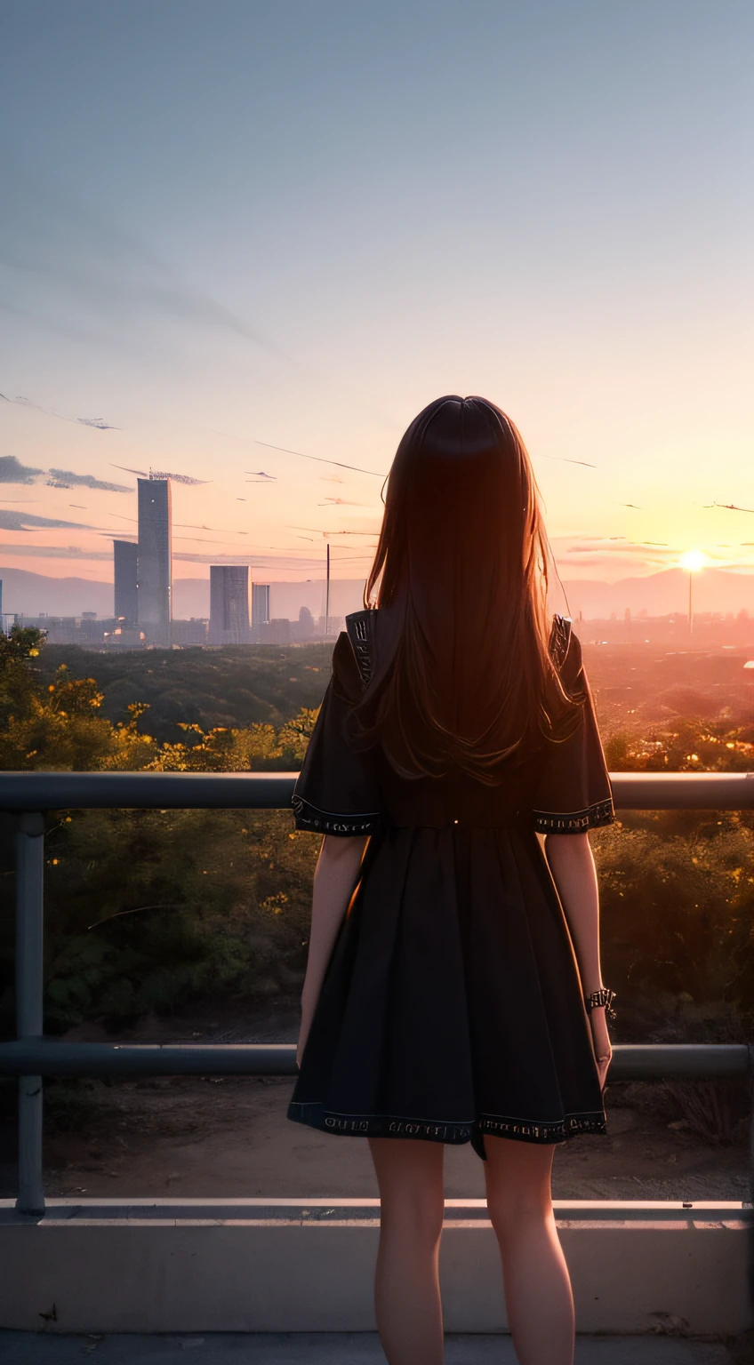 ((The ultra-detailliert,The ultra-Highres,detailed background)),sunrise,park,Trails,impressive,chill,inspirational,1Girl,Facing away