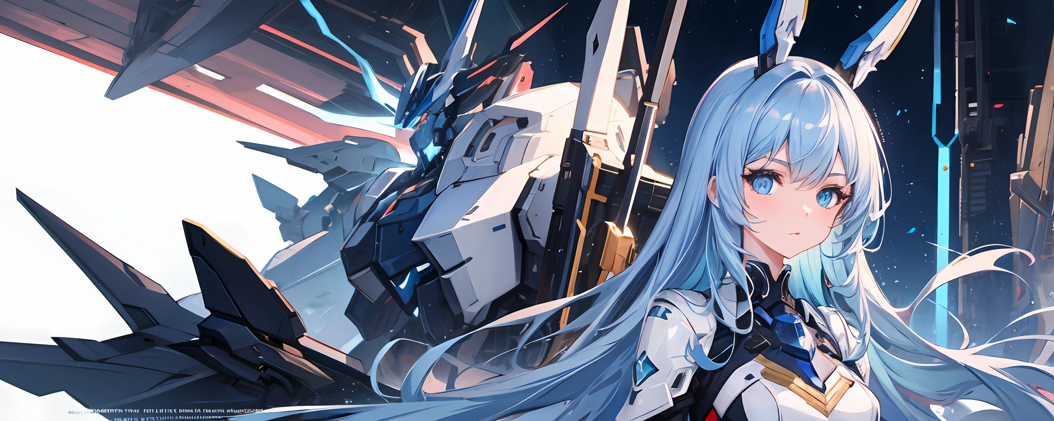 mechs,blue hair,Beautuful Women,36D,Light blue eyes