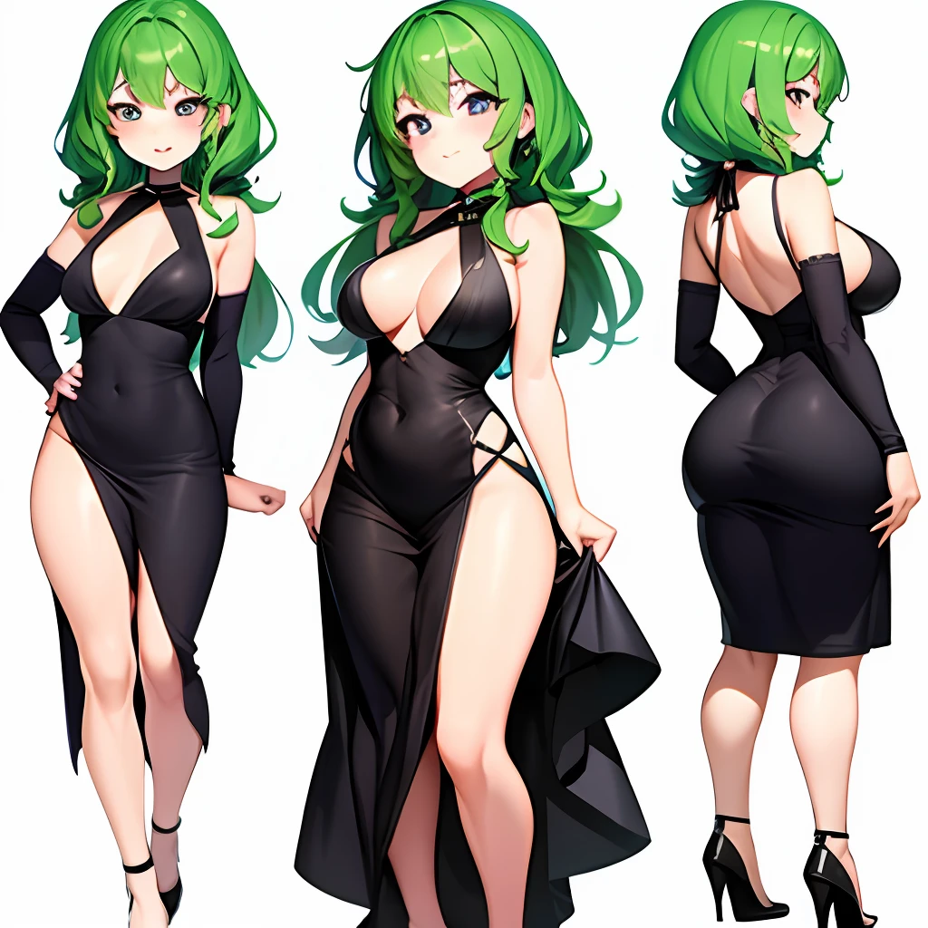 Tasumaki is an anime character [Wears a black dress and high heels, green hair, big ass, small breasts, shor hair]: Showing your ass to me