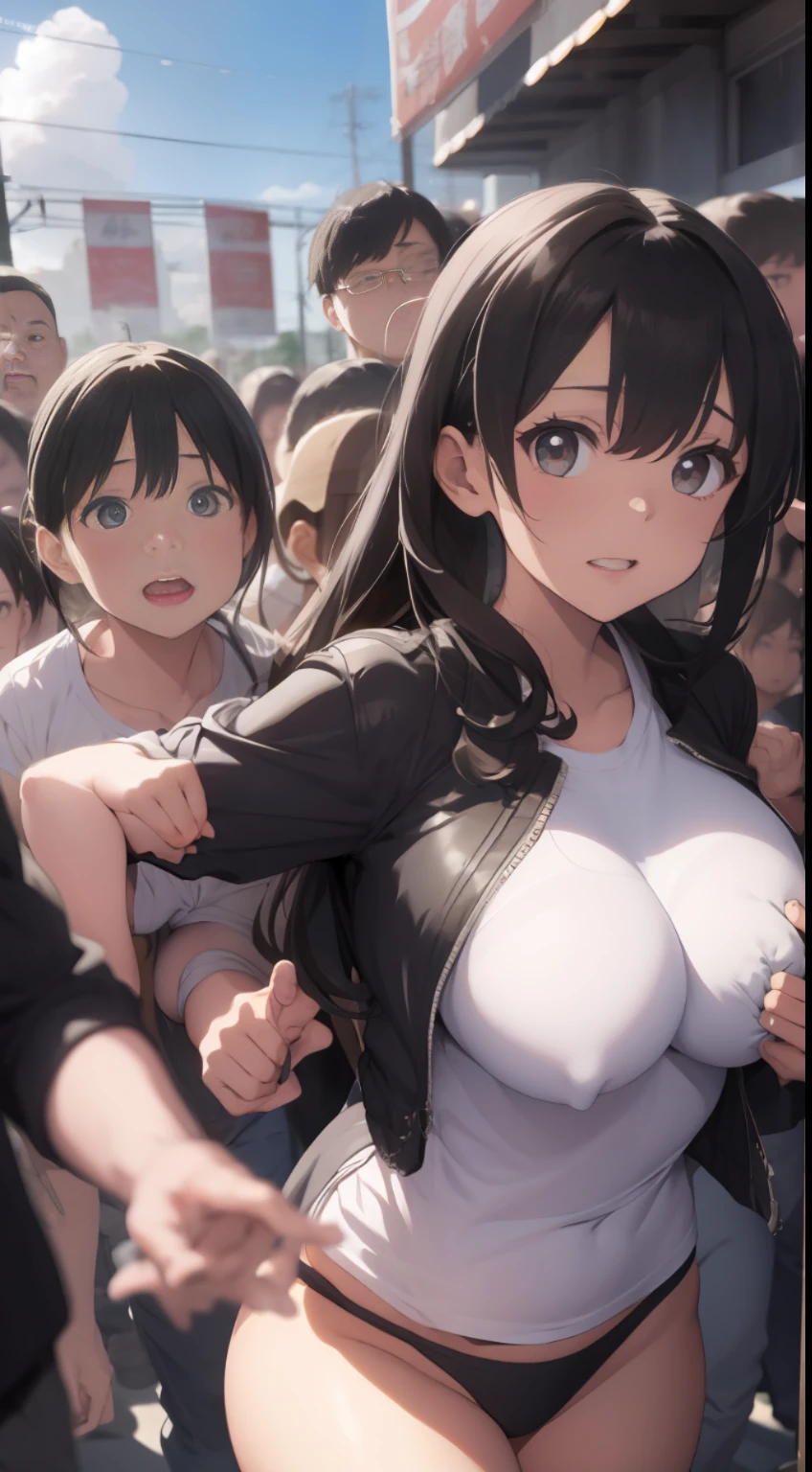 Colossal tits:1.2、A Japanese Lady、grabbing on breasts、grab the ass、Thousands of people around her々grabs the chest、grabbing on breasts、Multiple hands、​masterpiece、top-quality、ighly detailed、molesting、Crowd Surfing、face very realistic、Very realistic eyes、very large crowd around her、Who grabs her body々、breasts squeezed、​masterpiece、top-quality、ighly detailed、1girl in、Multiple hands、stage、cloud-surfing、grabbing ass with crazy crowd、grabbing on breasts、men all around her、Squeezed body、many people grabbing breasts、getting beat up、Clothes Pulling、grabbing clothing、ripping clothes apart、beauty legs