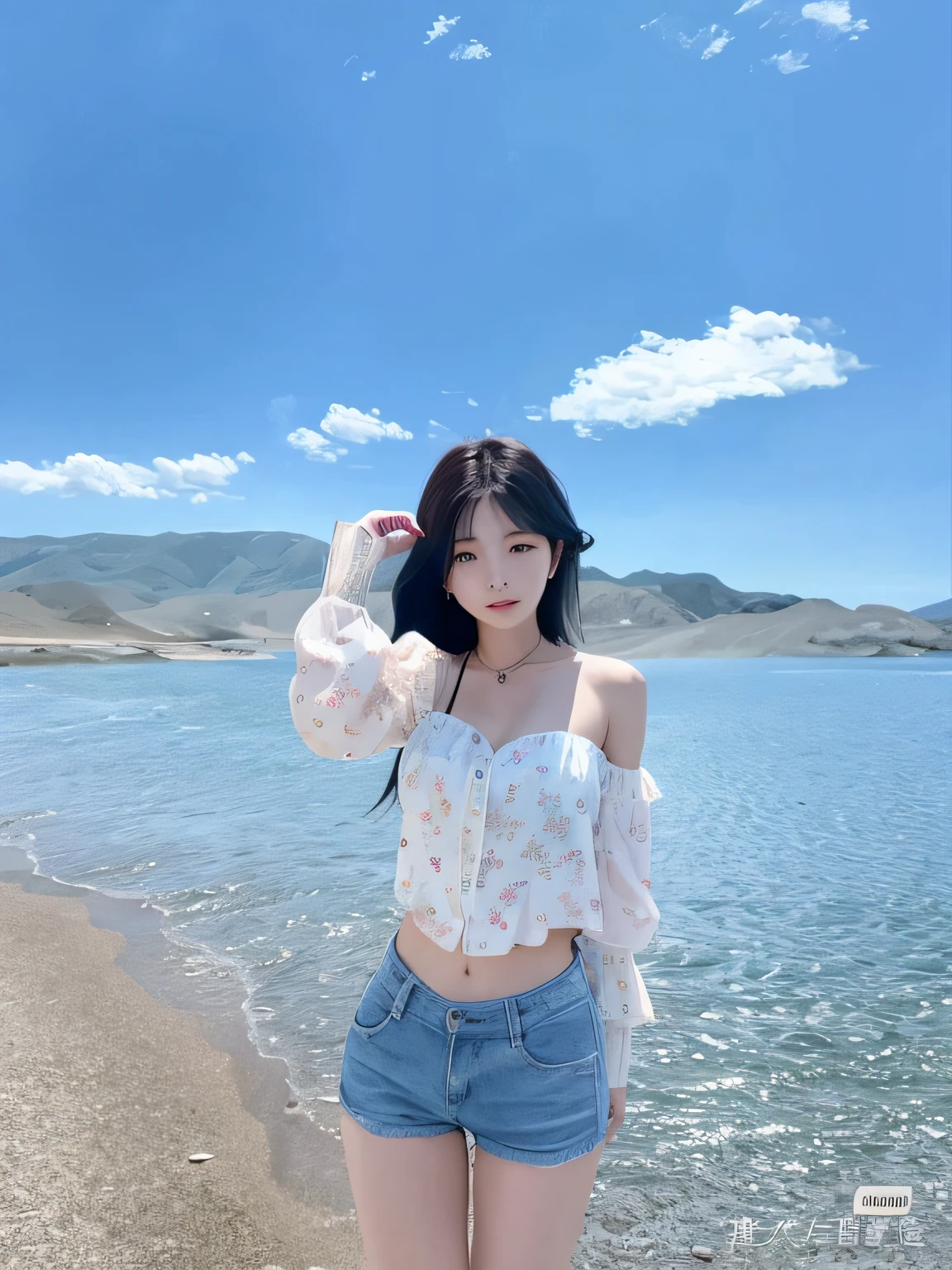 Close-up of a woman standing on a beach near the water, xintong chen, Cai Xukun, shaxi, by Yang J, bae suzy, tzuyu from twice, Middle metaverse, inspired by Ma Yuanyu, hot with shining sun, zmonzheng, Official, trending at cgstation, Shin Jinying