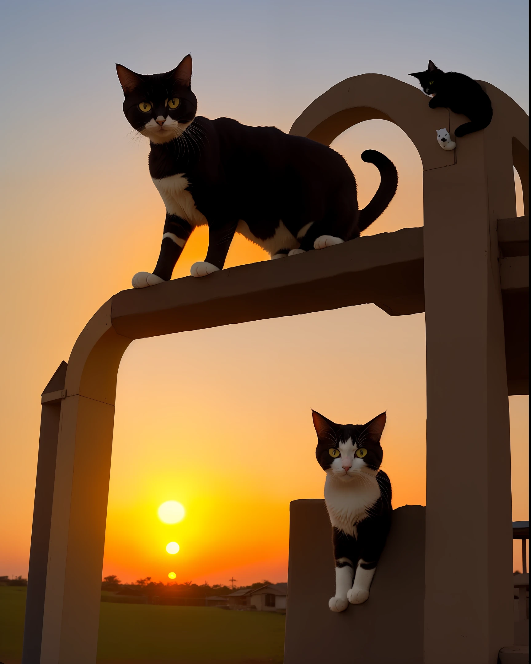 Village boy cat sunset