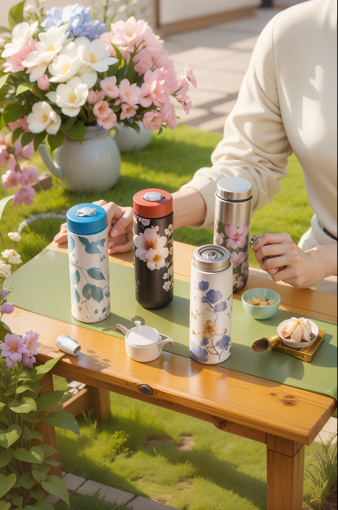 Ceramic thermos flask，Shangri-La，naturey，flower  sea，Halo，female beauty，Soft，Health tea