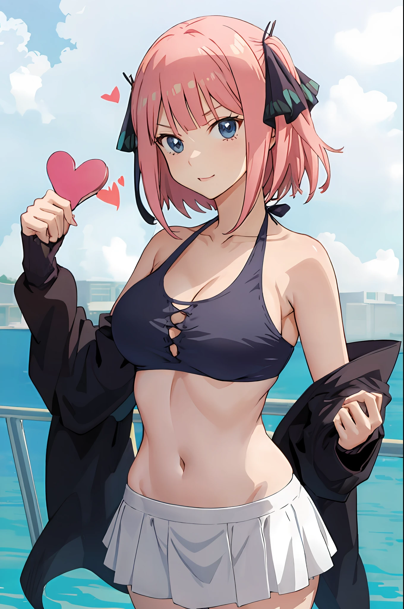 a woman in a bikini top and skirt with a heart in her hand, ecchi, ecchi anime style, fit girl, anime girl, seductive anime girl, (anime girl), thicc, ecchi style, attractive anime girl, anime best girl, cute anime girl, anime waifu, extremely detailed artgerm, anime character, anime style character