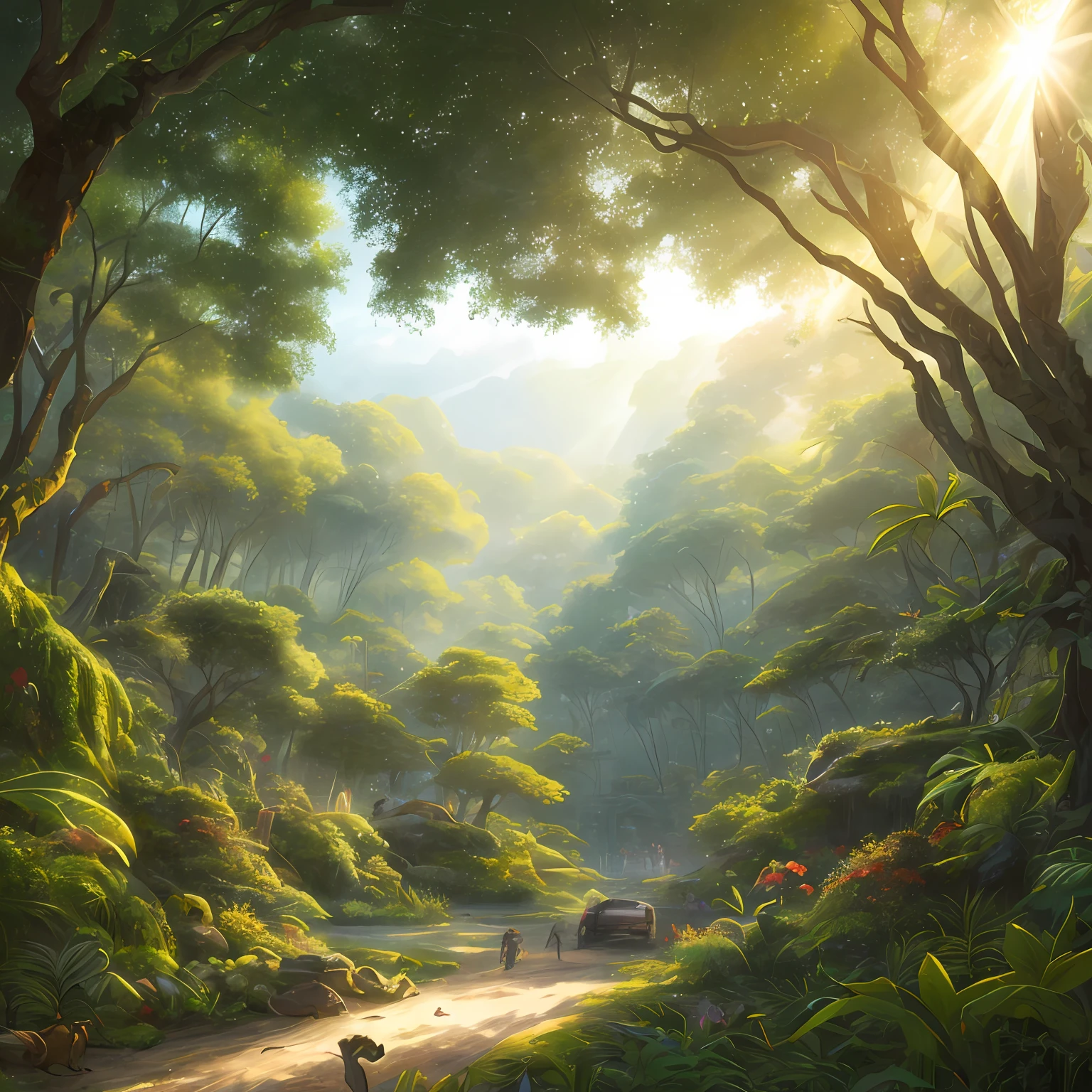 A detailed and intricate digital illustration of a dense jungle full of exotic flora and fauna, with sunlight filtering through the canopy creating a dappled effect. Yoshitaka Amano and Hayao Miyazaki's style, masterpieces, proportions, details, art station trends, beautiful lighting, realistic, intricate, award winning, 4k, highest quality award winning, 4K digital painting in the style of Yoshitaka Amano. A detailed and intricate depiction of the zombie apocalypse, masterfully capturing the chaos and drama of the scene. Beautiful lighting and cinematic composition make this piece a true masterpiece, trending on artstation --auto