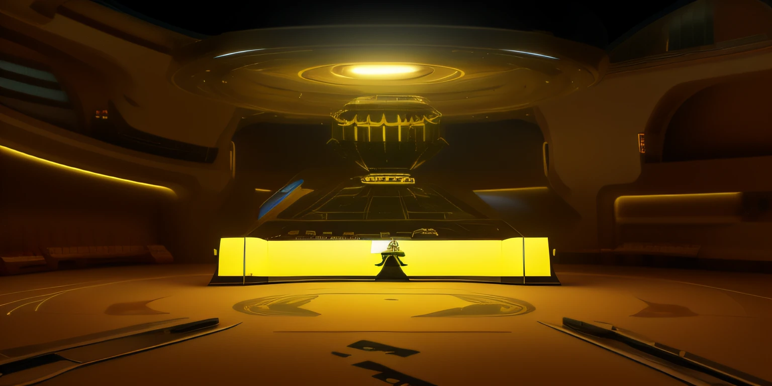 Best Picture Quality, High-precision 3D rendering, Black and yellow LED light, Future technology stage, Rich in detail, Clear lines, Mechanics and mechs。The big scene of the press conference，Magnificent scene，Plenty of space，Breathe freely。