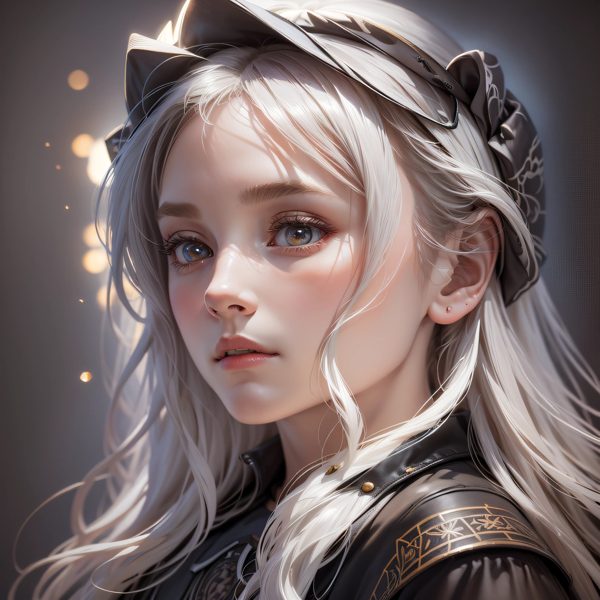white hair, hair bobbles, longeyelashes, solid circle eyes, ear blush, Surrealism, drop shadow, anaglyph, stereogram, tachi-e, pov, atmospheric perspective, 8k, super detail, ccurate, best quality --auto