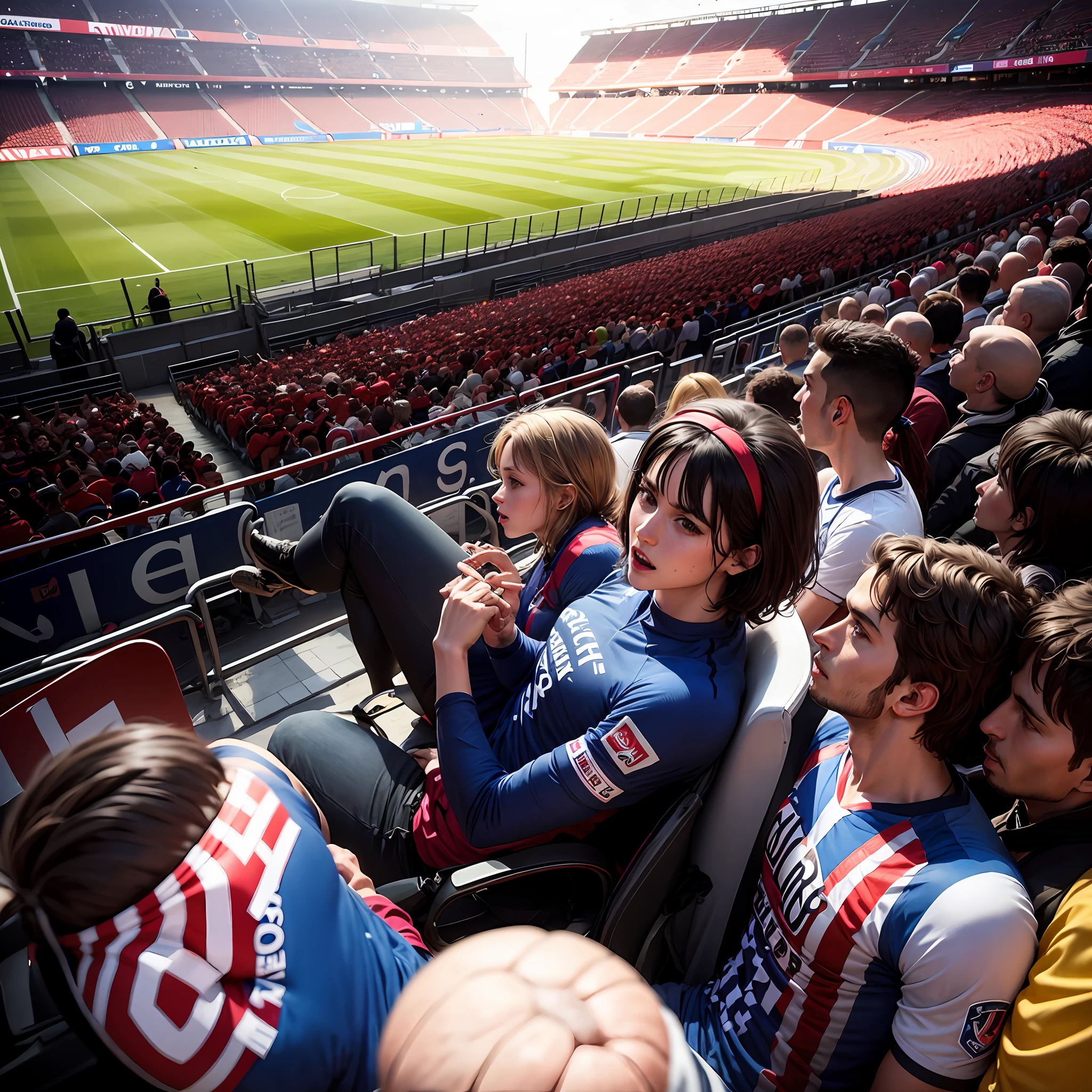 On the pitch at Atletico Madrid，The stands were full of people --auto