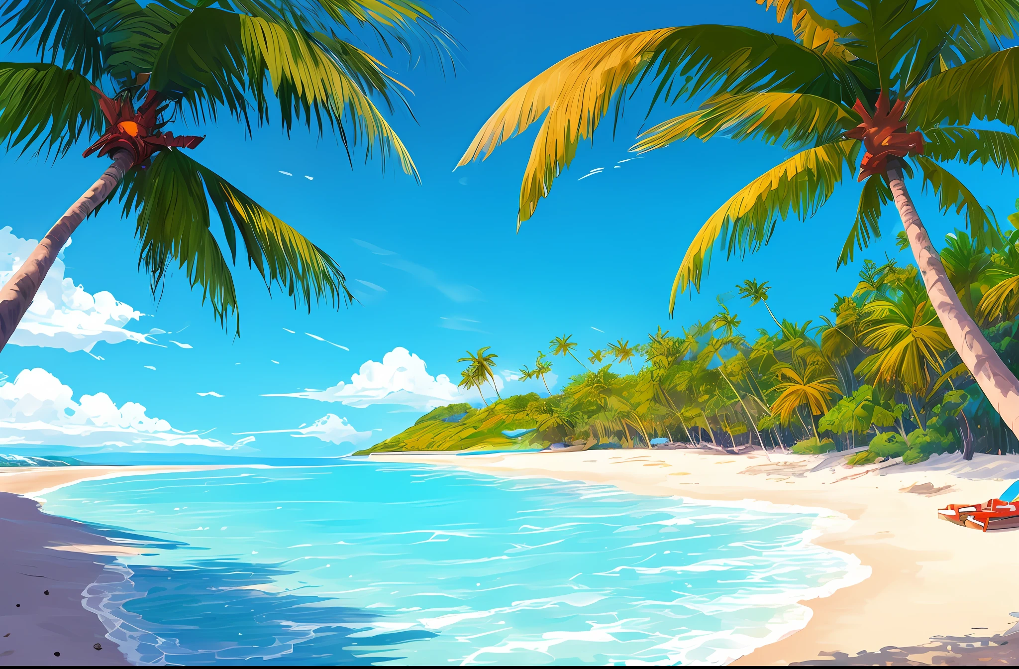 There is a picture of beach scene and starfish, beach background, mobile game background, ((seaside background)), island background, background artwork, background art, anime background art, amazing wallpaper, sunny day background, breeze background, beach sunny day, beautiful wallpaper, amazing background, anime background, tropical beach paradise, iphone background, beach landscape