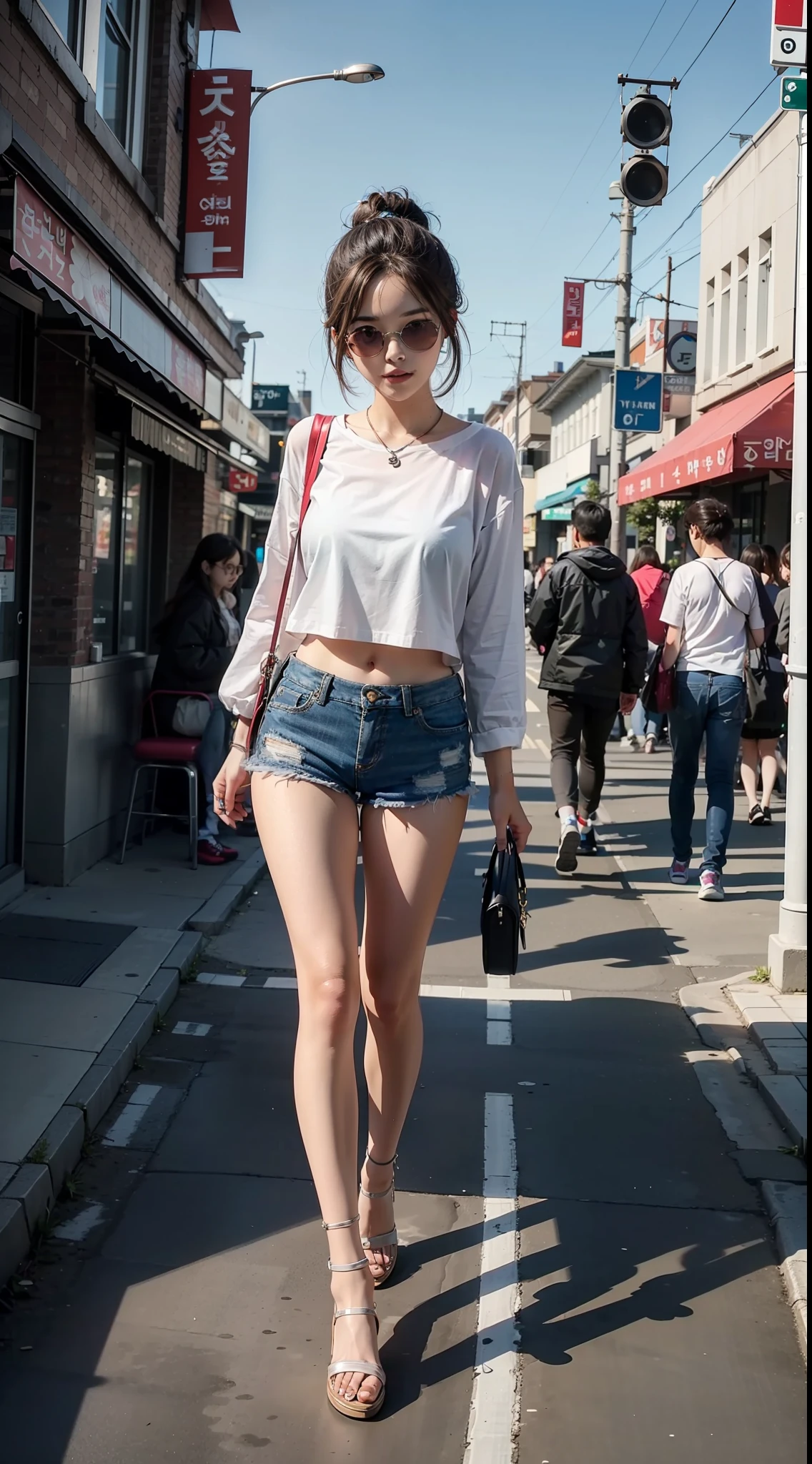 Transcendent cute Korean girl in micro mini top and super shorts、Watch viewers as they stroll around the city.