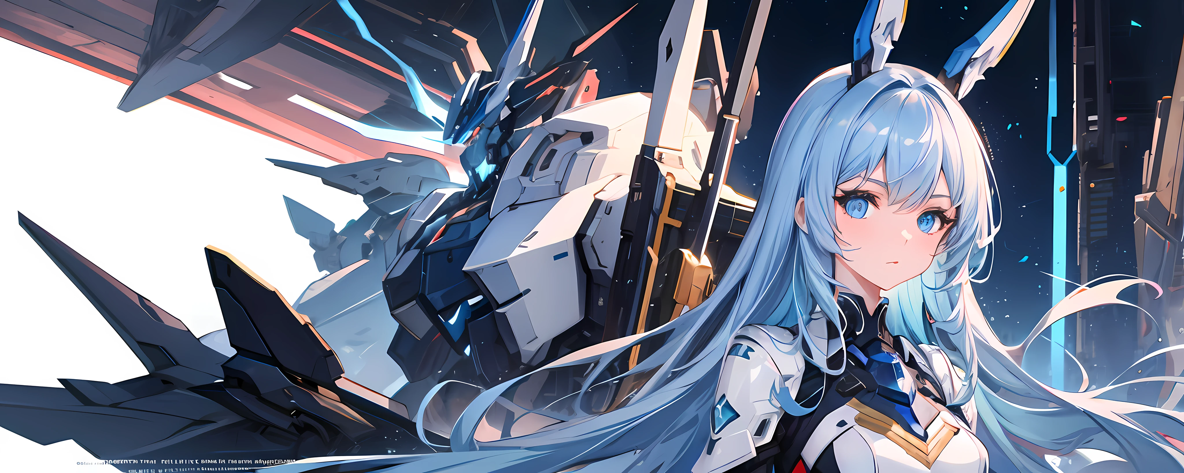 mechs,blue hair,Beautuful Women,36D,Light blue eyes