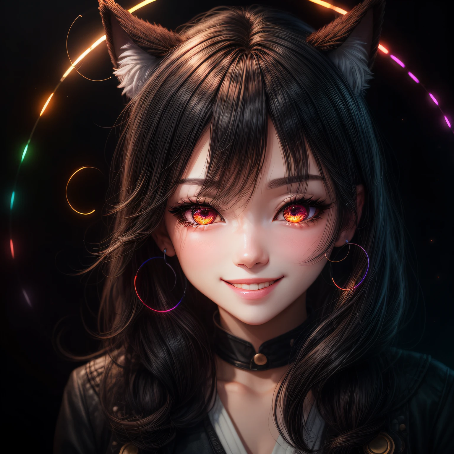 black hair, hair bobbles, wince, longeyelashes, solid circle eyes, fake animal ears, light smile, ear blush, fang, Surrealism, drop shadow, anaglyph, stereogram, tachi-e, pov, atmospheric perspective, 8k, super detail, ccurate, best quality --auto