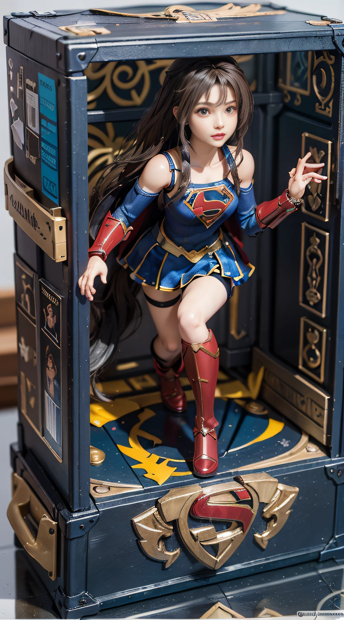 Premium playset game box, (Masterpiece, Best quality, Ultra detailed, absurderes), (diorama:1.2), Action puppet box, (inboxDollPlaySetQuiron style), Super Supergirl, (Playset),