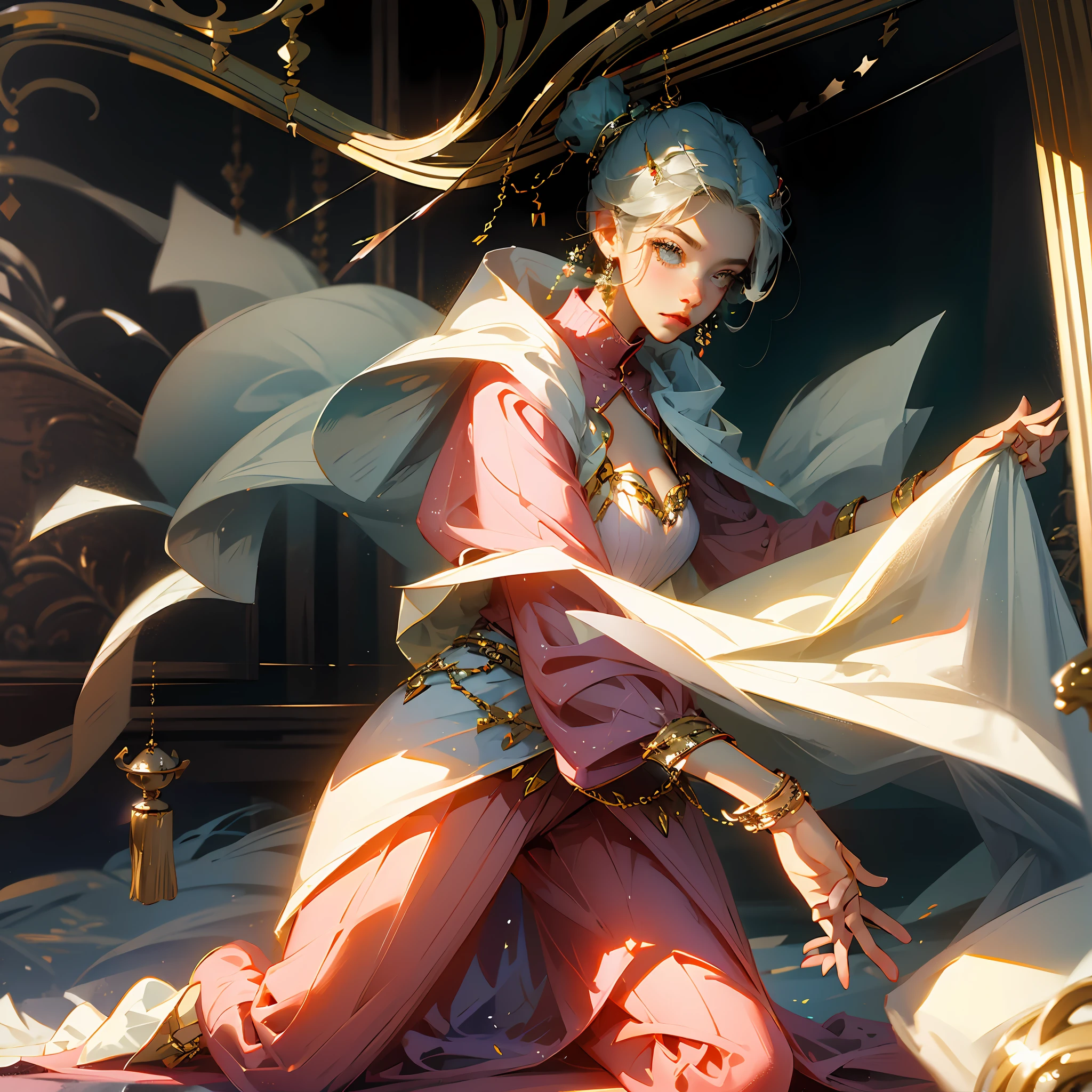 Wearing sexy pajamas, graceful figure, coquettish, study room, sofa, random enchanting movements, facing the camera, imaginative, first love --auto