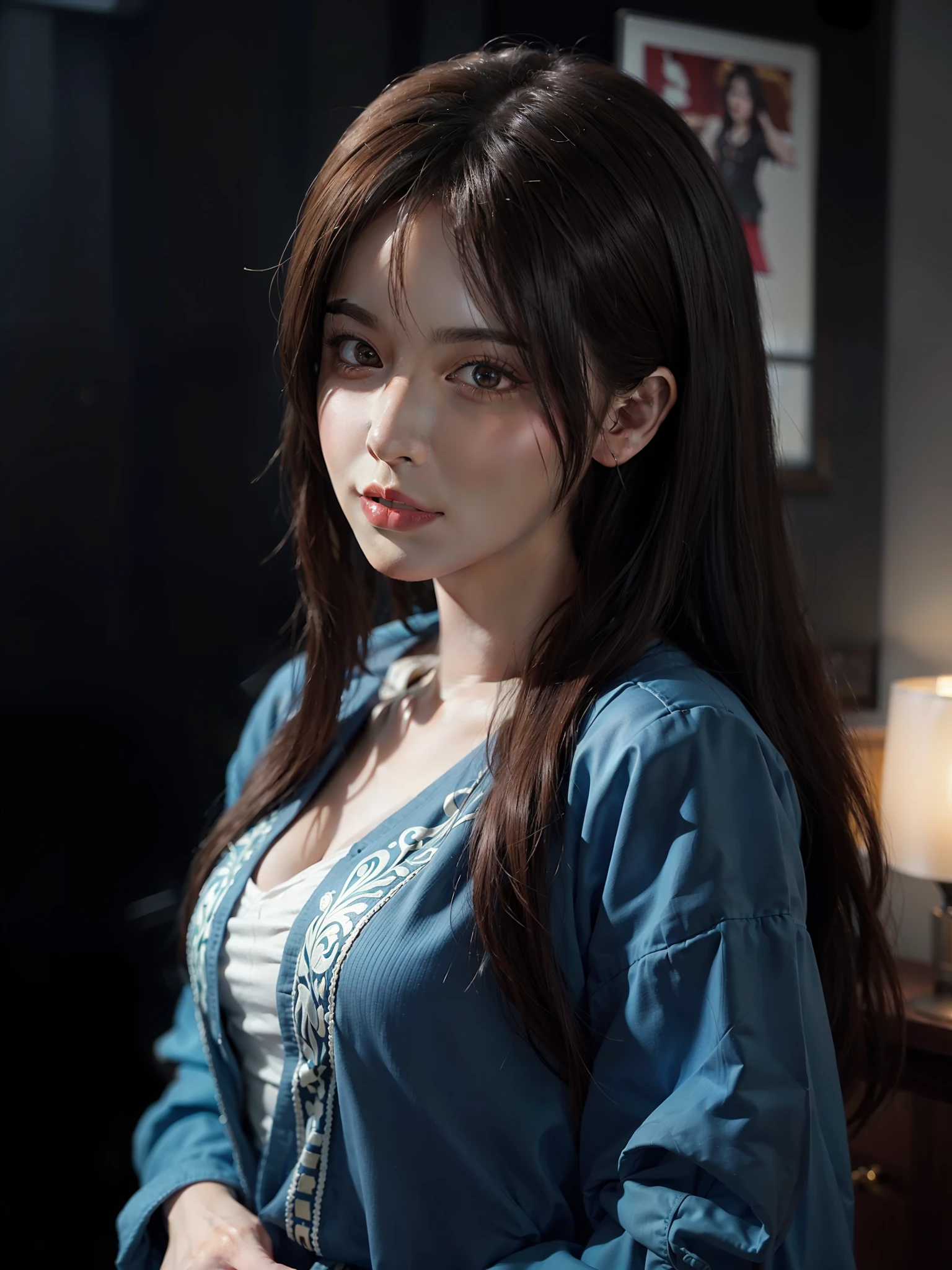 Hyperrealist portrait of female by david hockney and alphonse mucha,fantasy art, photo realistic, dynamic lighting, artstation, poster, volumetric lighting, very detailed faces, 4 k, award winning,, 1girl, in the dark, deep shadow, low key,cowboy shot,(official clothing:1.4) ,long hair,white hair,
