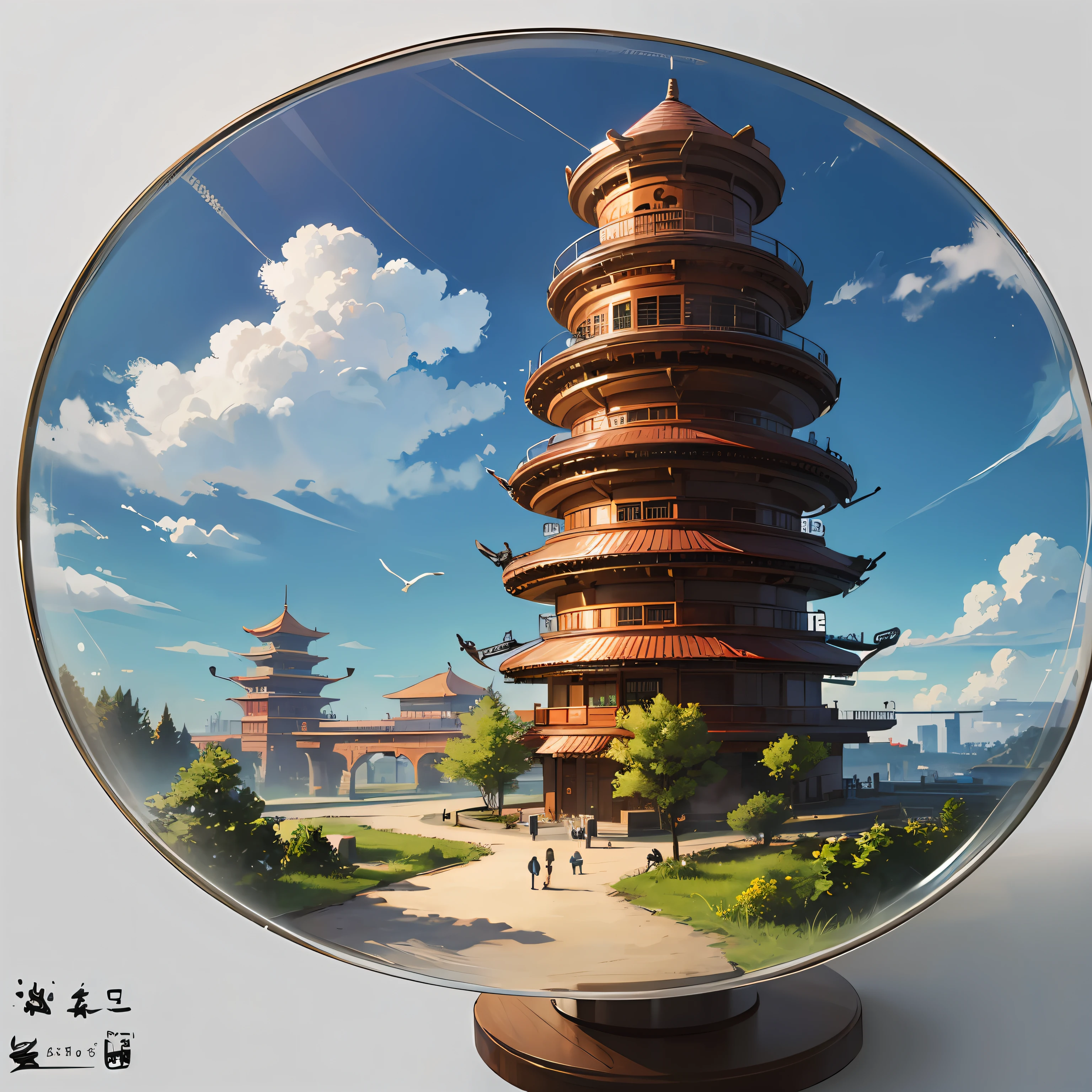 Take the Yellow Crane Tower、Clouds、Plants make circular stamps for silhouettes,And add the five words "Wuhan Yellow Crane Tower" --auto