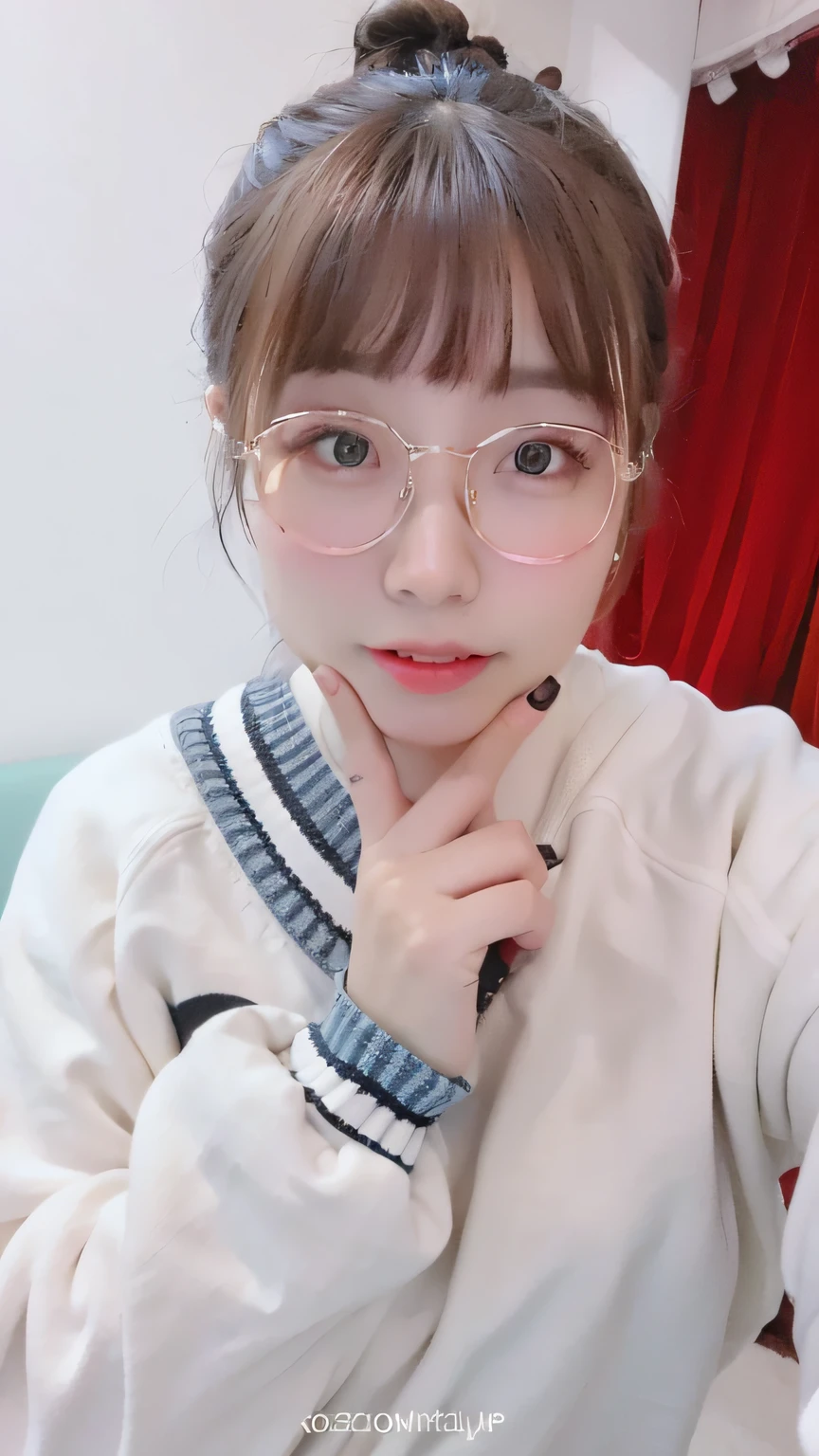 Arad woman posing for photo with glasses and white sweater, With glasses, ulzzangs, 8k selfie photograph, wearing small round glasses, wearing thin large round glasses, dang my linh, wearing round glasses, Ruan cute vtuber, !!Wearing glasses!!, low quality photo, with square glasses, inspired by Leng Mei