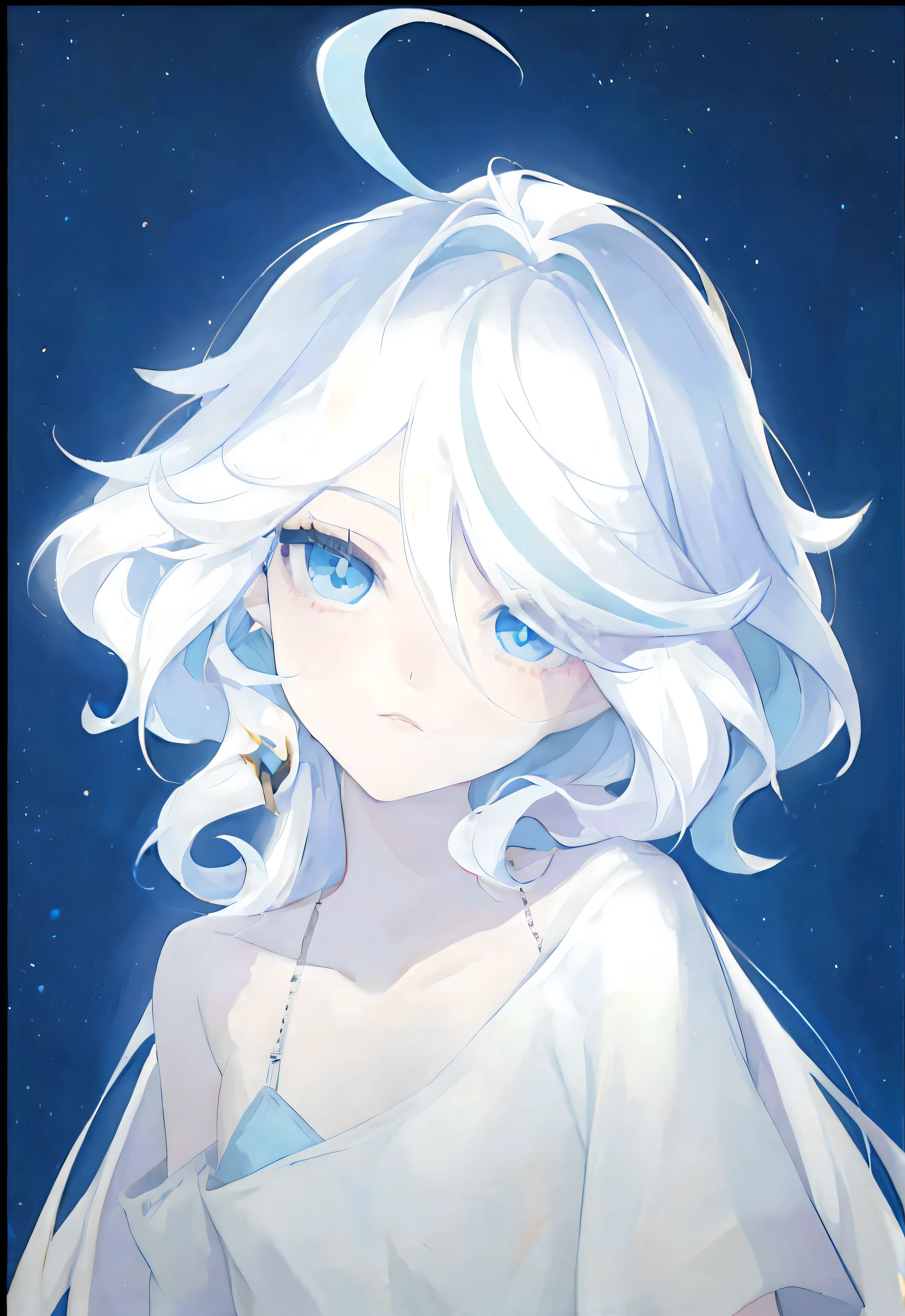 anime girl with white hair and blue eyes in a white dress, Girl with white hair, anime girl with cosmic hair, Perfect white haired girl, white-haired god, Portrait Chevaliers du Zodiaque Fille, white haired Cangcang, beautiful anime art style, High Quality Anime Art Style, white haired lady, one girl has white hair, Beautiful anime style, an anime portrait of cirno --auto