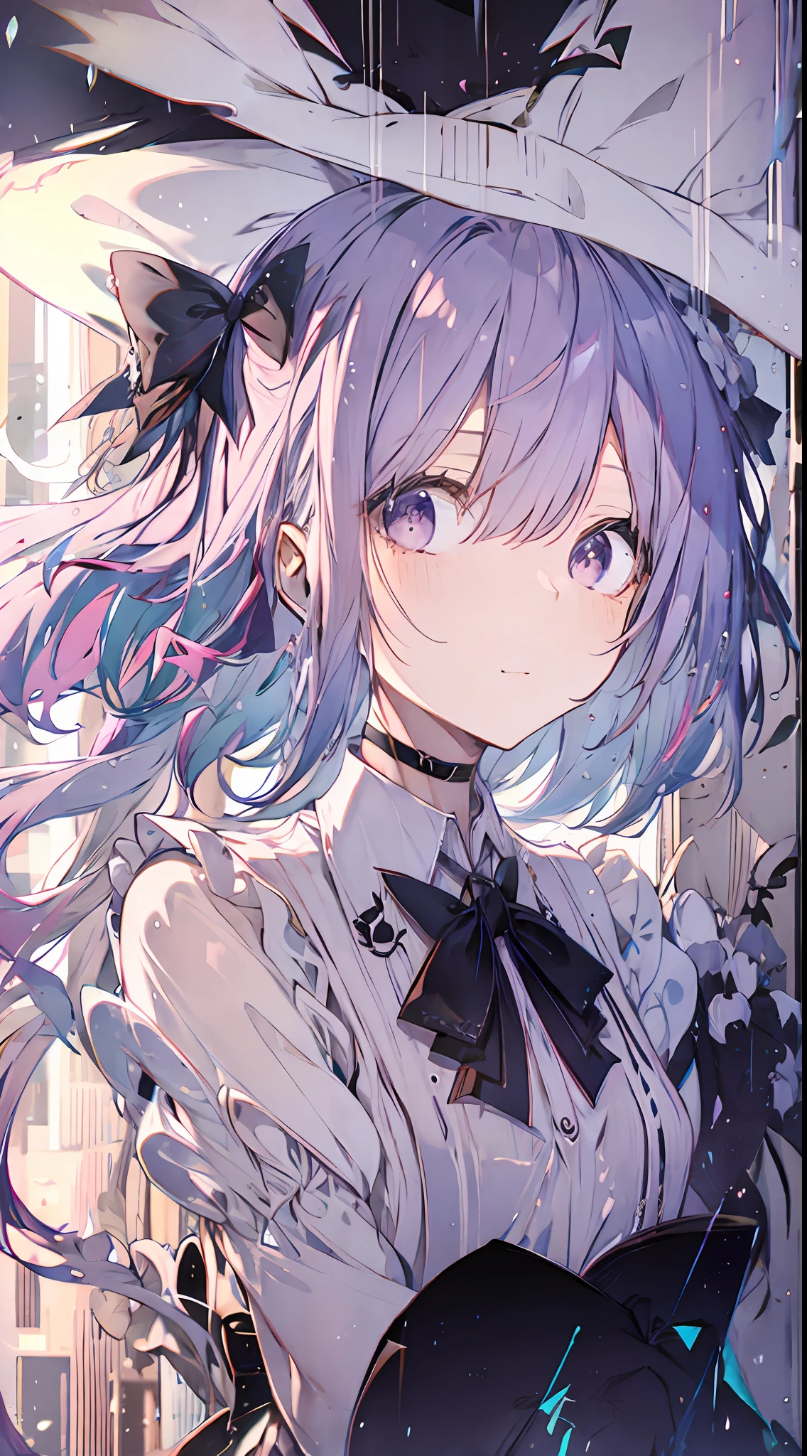 Light purple hair White eyes Walking in the Rain Close to face