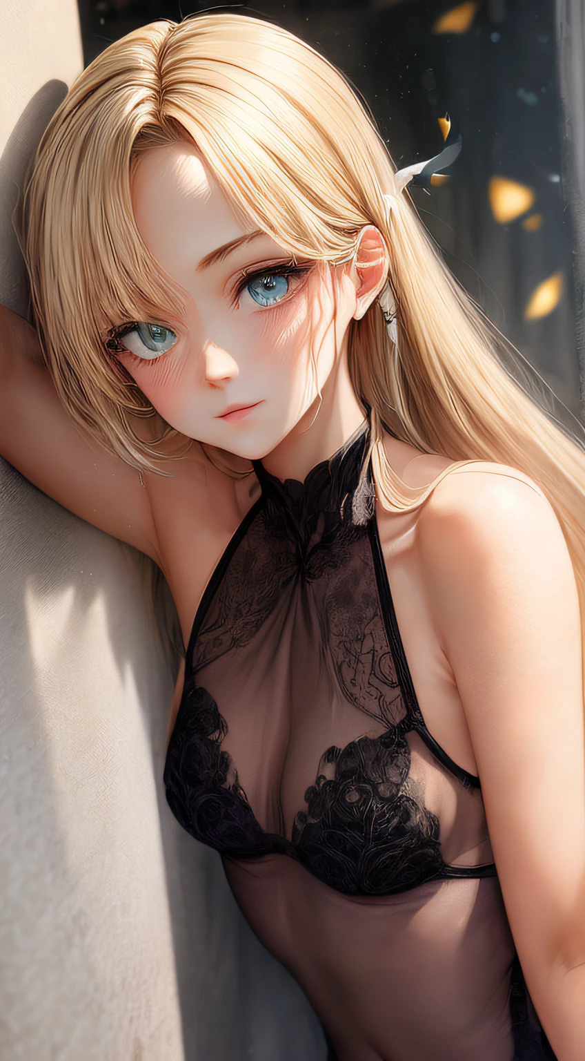 style of anime,Two-dimensional painting style,ultra highest detailed face,Full body photo of high school girl,Wearing a light slip dress,cabellos largos dorados (long blond hair)，Clearly visible eyes,Precise quill strokes,Soft light and shadow,A calm expression is paired with confidence,The shooting angle is level ahead。 --auto