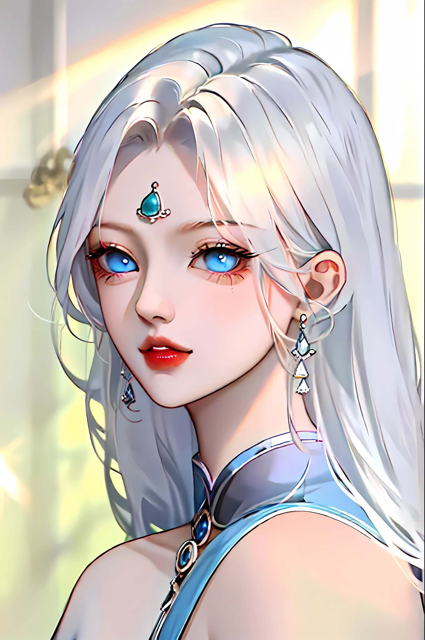 1boy,  whaite hair, eBlue eyes, A beautiful face，Shota，younge boy，Cold eyes，Unreasonable，The lips are light and light in color, somewhat tender red，A pair of blue eyes as clear as jade，He is like an angel who has fallen into the mortal world。