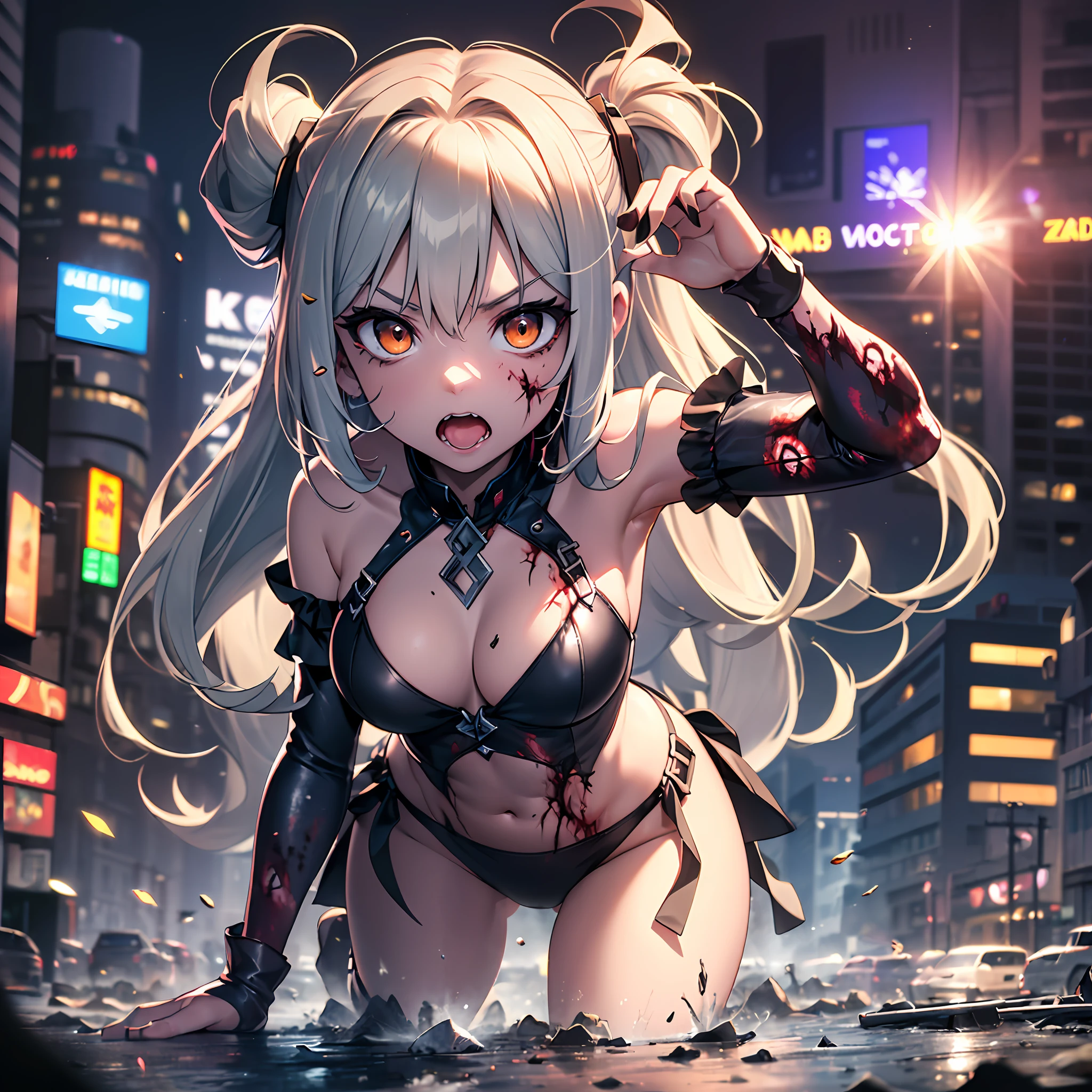 (award winning 8k :1.3) of (mad giant zombie chibi gtscity, open mouth:1.3), angry, ferocious, extremely detailed background, darkness, flash, sweet, front, epic, (masterpiece:1.4), (best quality:1.4), Amazing, beautiful, finely detailed, (Depth of field:1.4), 8k, stunning, (light reflections:1), (crisp:1.6), red twin tails, vibrant, (edge detection:1.4), absurdres, impressive, 120mm, clear, lens flare, powerful