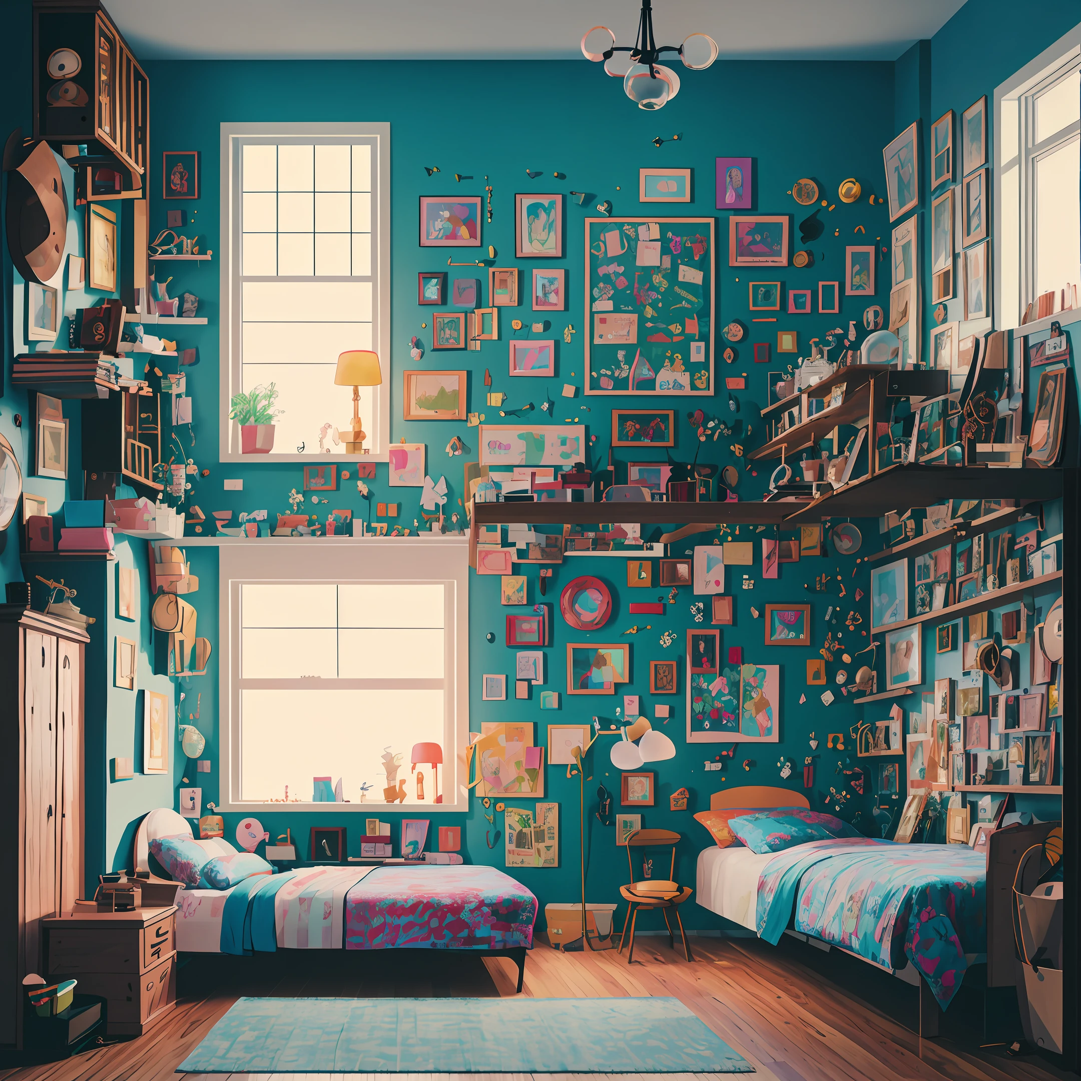 (Isometric perspective:1.5),(Pixar style:1.2), Room, bed, sofa,(small bonsai:0.8),desk lamp, TV, mural, 3D,Disney,Panoramic photo,White background, solid background,Global illumination, raytracing, modeling,HDR,octane render,unreal render,behance,dribbble,artstation,best quality, 8k,