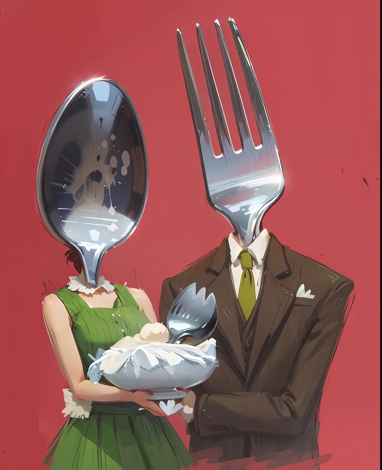 Metal spoons and metal forks,The female body,The head of the spoon,The male body,The head of the fork