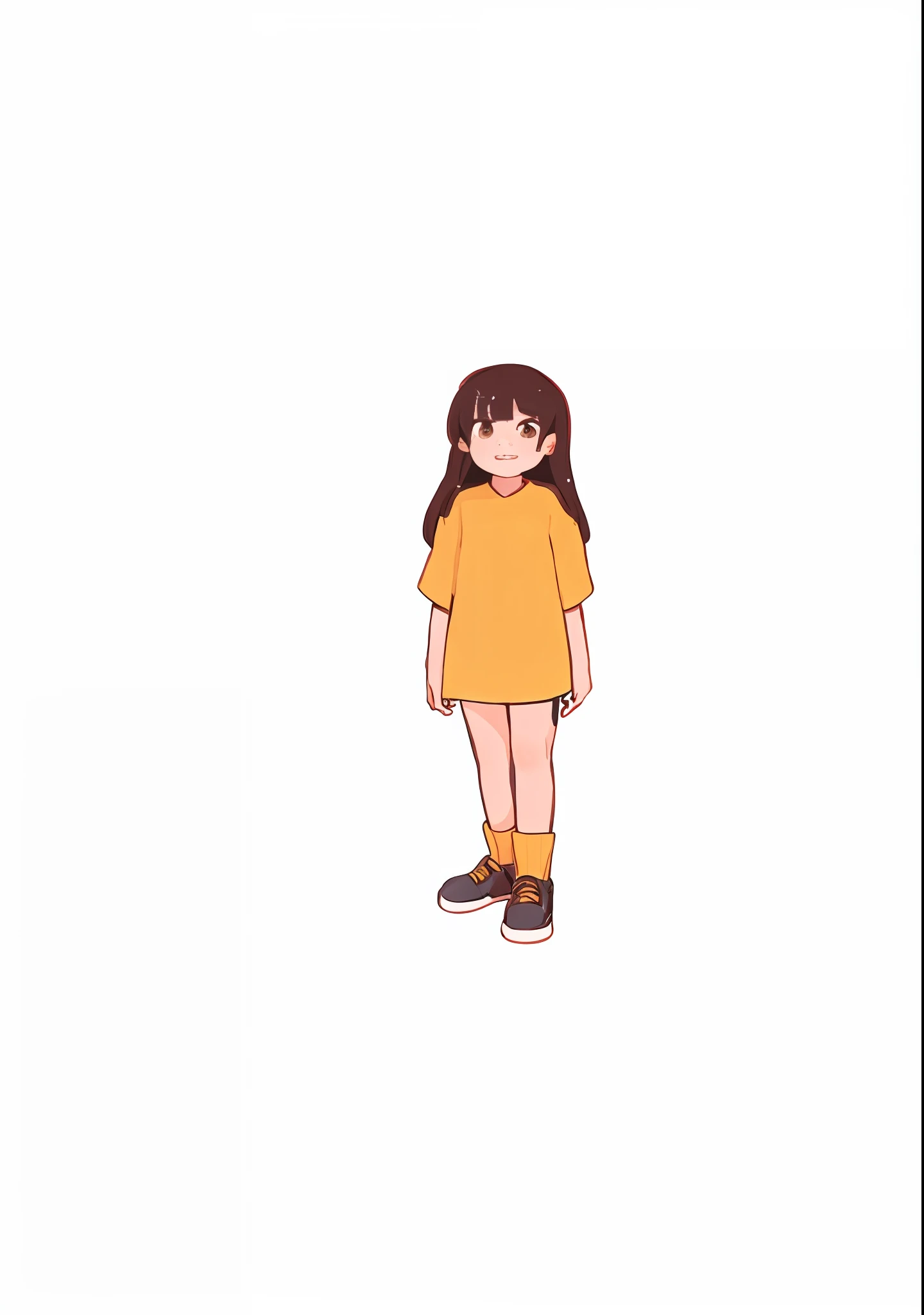 Cartoon girl standing in front of black background in yellow dress, Girl standing, character is standing, full body single character, Flat anime style, Single character full body, Female protagonist 👀 :8, full body character, full body sprite, lofi-girl, Girl figure, full body cute young lady, Simple cartoon style, full length character, anime style character, highly detailed character --auto