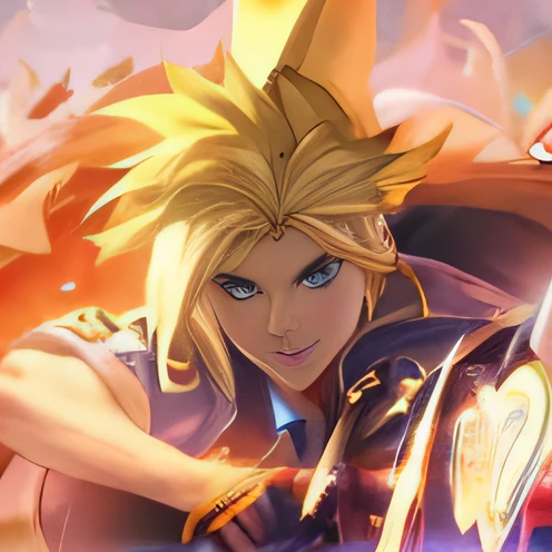 a close up of a person holding a nintendo wii game controller, Ezreal (League of Legends, Guilty Gear strives to splash art, wild rift, fighting game character, Avatar image, Artgerm style, vanillaware artwork, key art, Extremely detailed Artgerm, guilty gear art style, Thertrevkaiser, epic legends game icon, heroengine，Pixel wind，