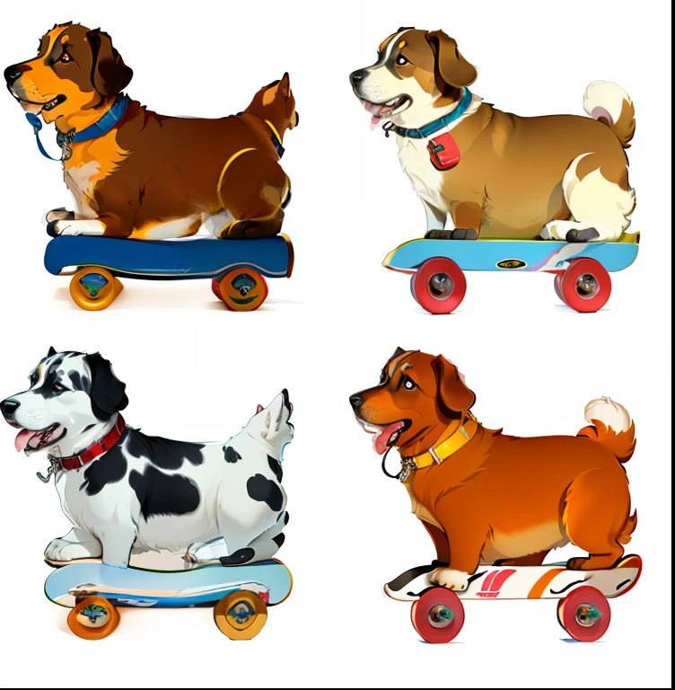 Cartoon dog lying on a skateboard，Inflatable expansion effect，3Drenderingof，background whites，4K
