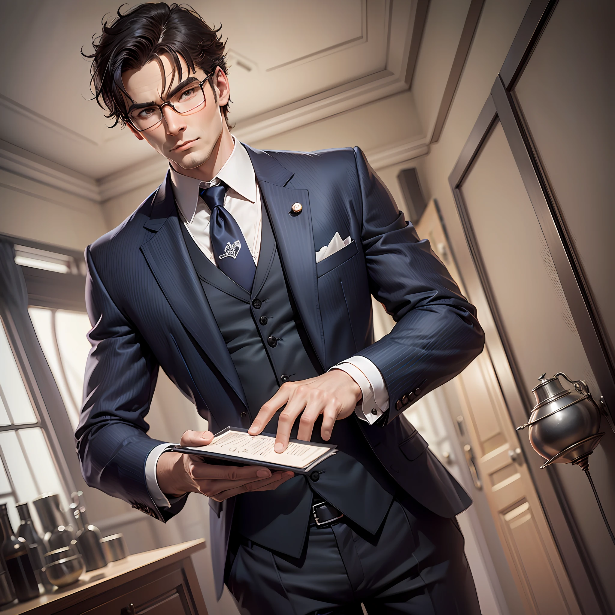 Close-up of man in suit walking in front of door, wear suit, fashion concept art, expert high detail concept art, Suits, stylish suit, wearing fashion suit, wear suit!, style of kilian eng, concept art of single boy, male character design, wear suit, Formal attire, Marcin Brashak style --auto