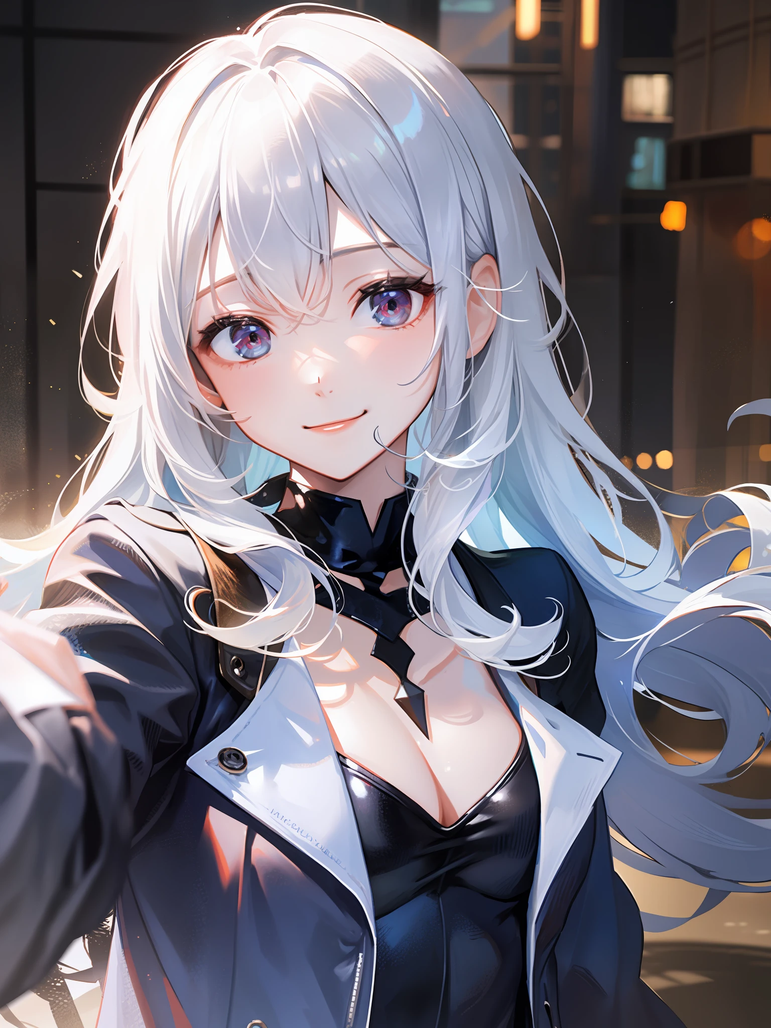 toppless,Kizi,Raised sexy,ssmile,white color hair