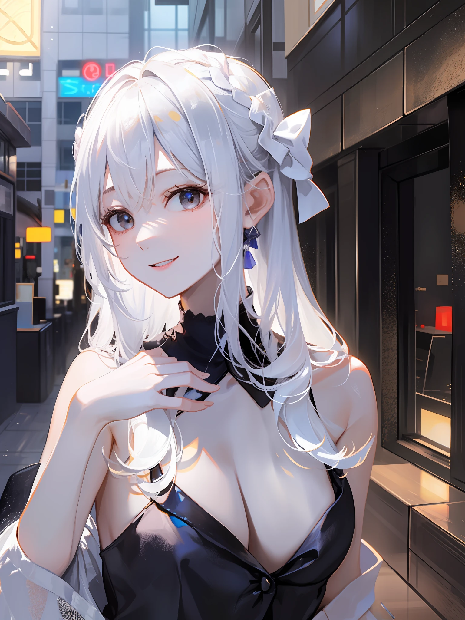 toppless,Kizi,Raised sexy,ssmile,white color hair