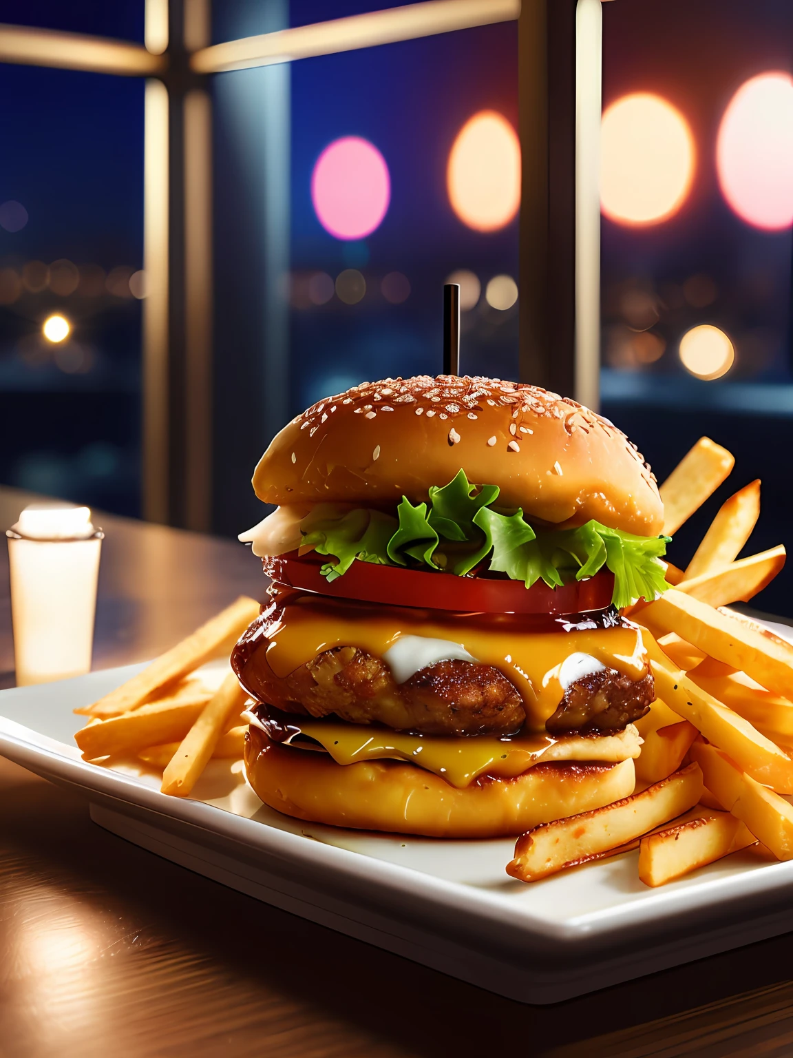 (masterpiece) High-definition food photos,Colorful food stacking,Coordinating the presentation is an appetite for all。Hearty fried chicken nuggets,Plump burgers,Scorched on the outside and tender on the inside,Served with a refreshing and delicious Coke,It will bring you unprecedented taste enjoyment。
