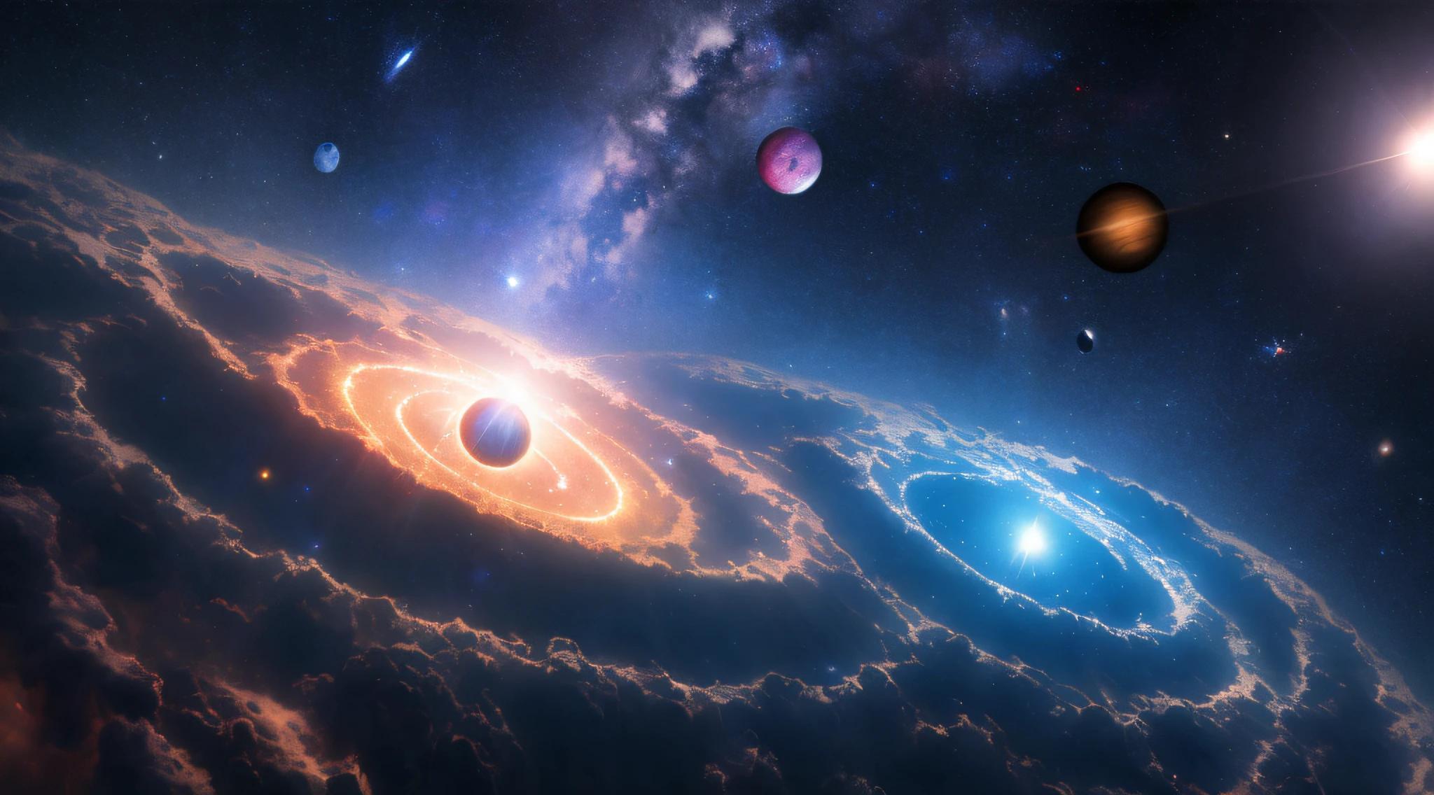 Masterpiece, best quality, high quality, highly detailed CG unity 8k wallpaper, depth of field, HDR, photorealistic, highly detailed, intricate, high detail, universe, space, galaxy, stars, planets, astronomy, universe, celestial body, nebula , black hole, solar system, cosmic rays, supernova, deep space, astronomical object
